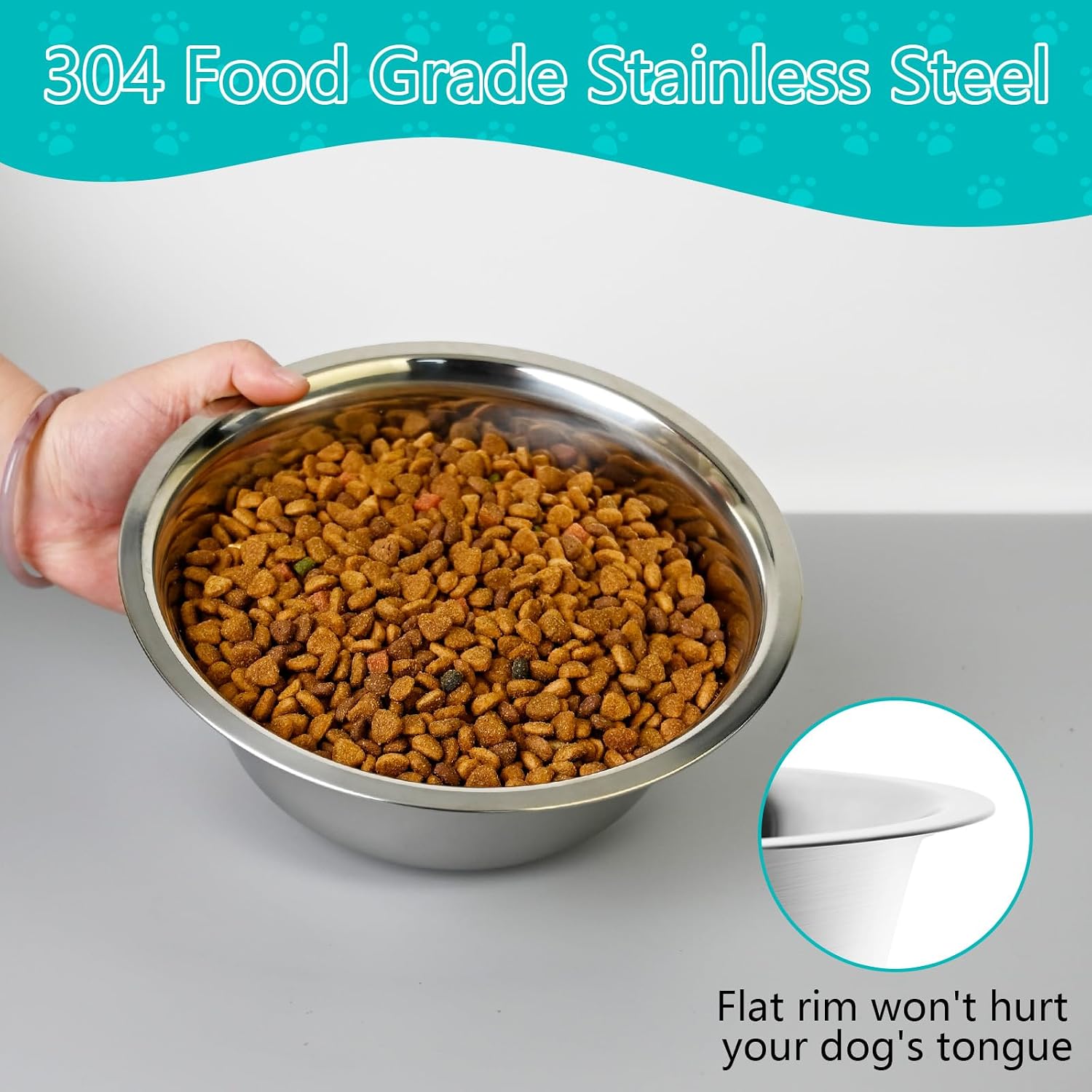 Detalle 2 de ELISABE Stainless Steel Dog Bowls 2 Pack — Non-Slip, 1560ml, Includes Collapsible Bowl