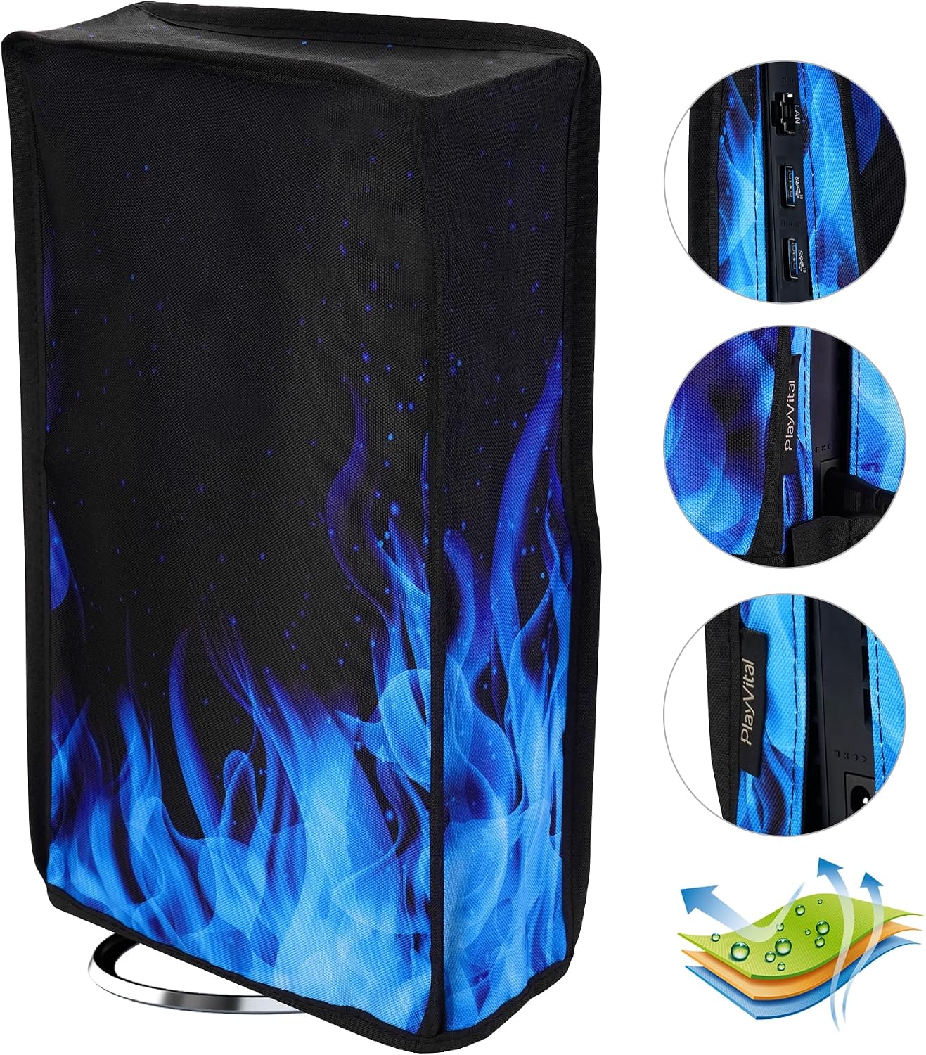Detalle de PlayVital Vertical Dust Cover for PS5 Slim ⌁ Blue Flame