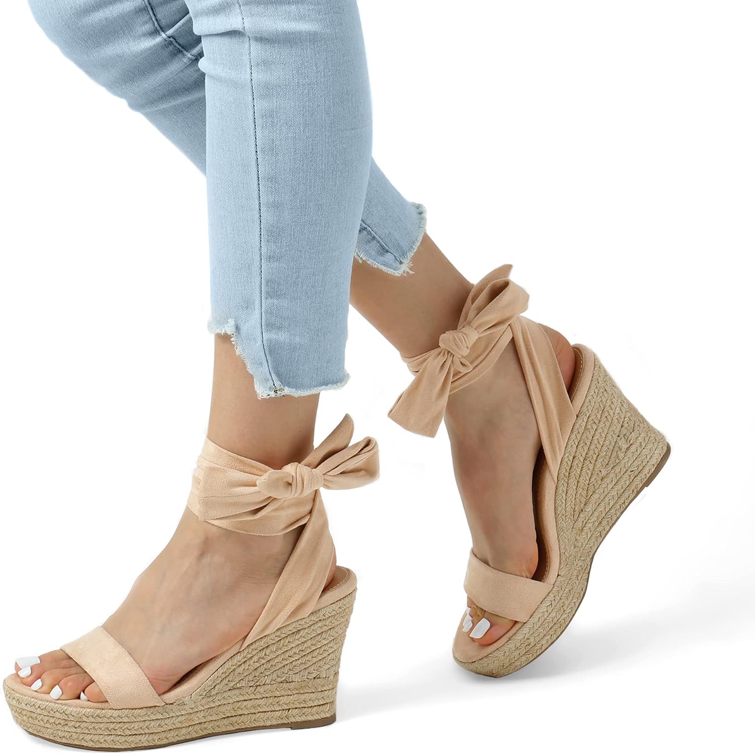 Detalle de Dream Pairs Women’s Open-Toe Espadrilles Wedges with Tie Lace-Up Ankle Strap Platform Sandals