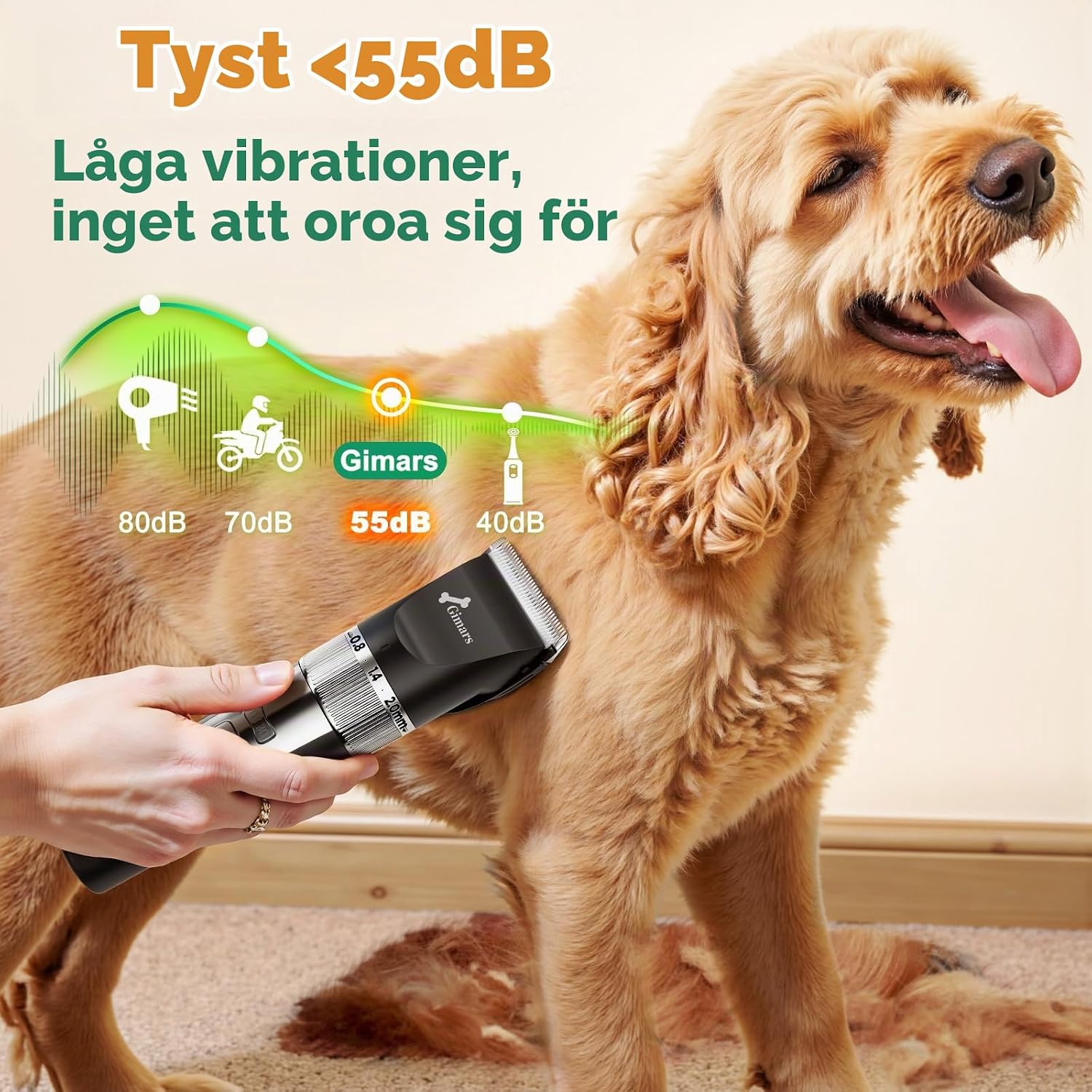 Detalle de Gimars 67 TMJ01-S hundtrimmer med saxset, sladdlös och uppladdningsbar
