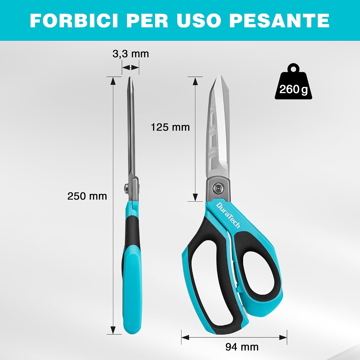 Detalle de DURATECH Forbici Multiuso Pesanti da 25,4 cm: robustezza in acciaio inox e impugnatura ergonomica