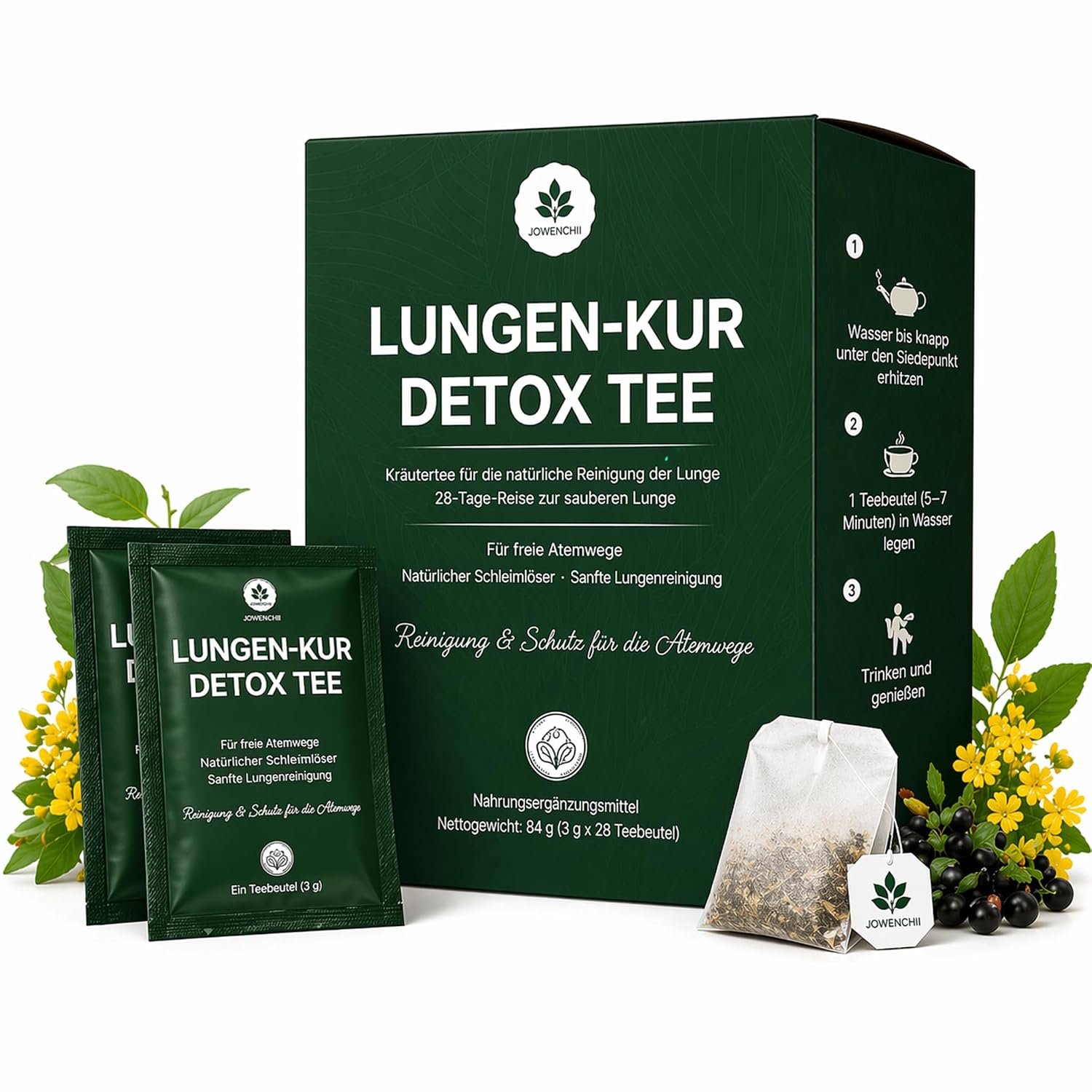 Detalle de Detox Tee – 28 Tage Kräutertee für Abnehmen, Lungenreinigung und Atemwege, koffeinfrei, vegan