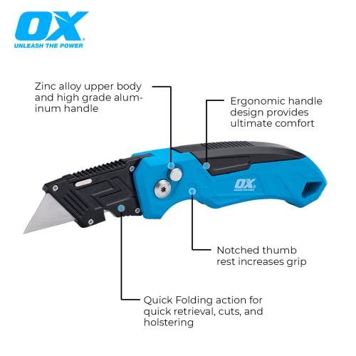Detalle de OX Tools P224301 Pro Heavy Duty Fixed Blade Folding Knife, Blue / Black