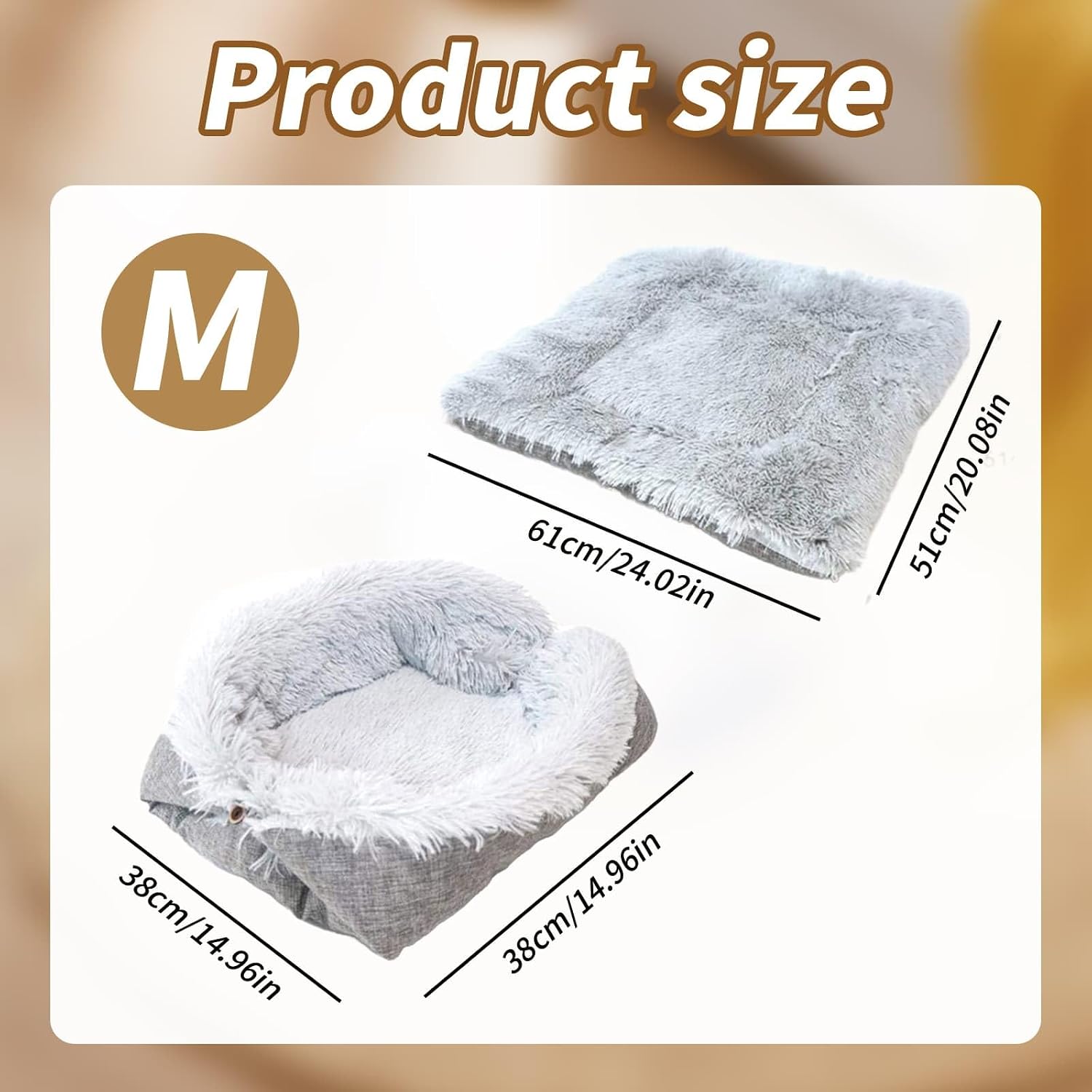 Detalle de Self-Warming Cat and Dog Mat - Fluffy Plush Bed Nest with Foldable Heating Cushion (Gray, 61x51cm)