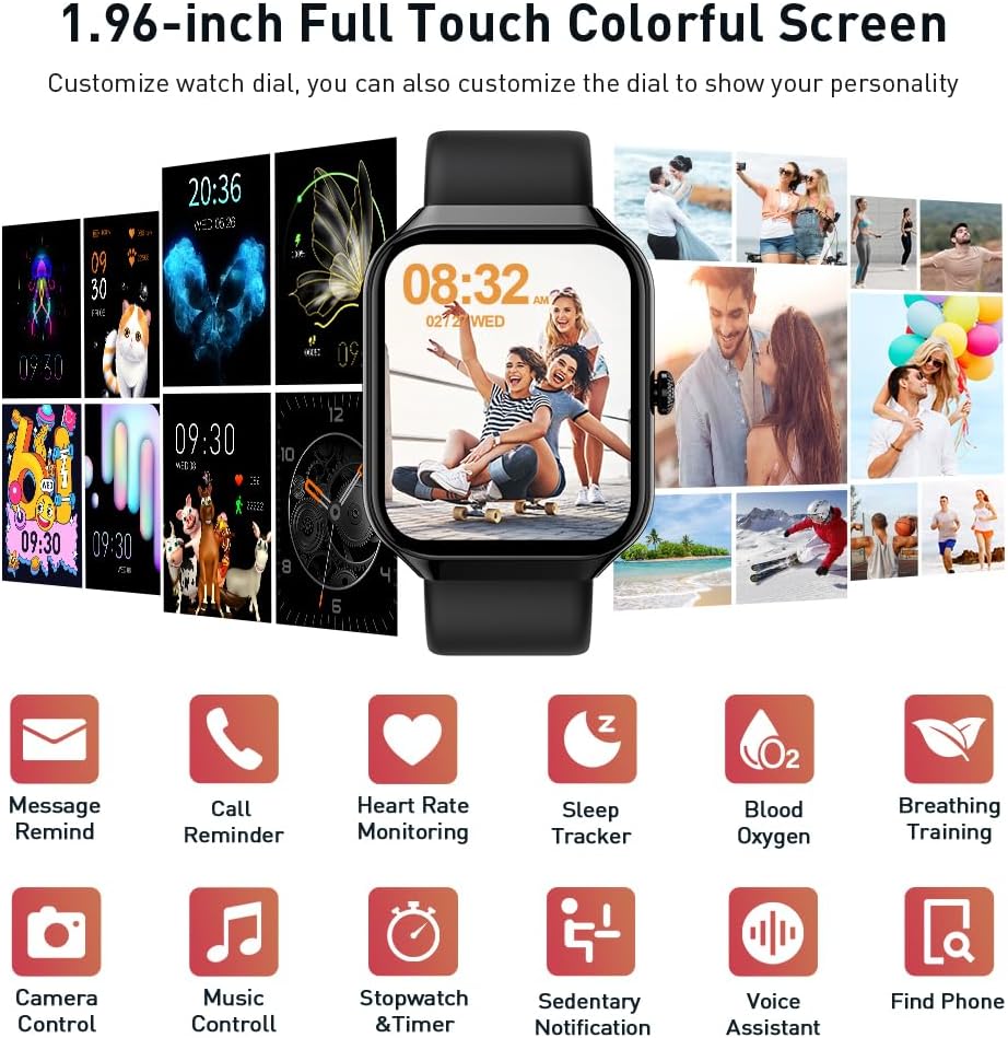 Thumbnail 1 de Smart Watch for Men and Women with 1.96" Display, 115+ Sports Modes and IP68 Water Resistance