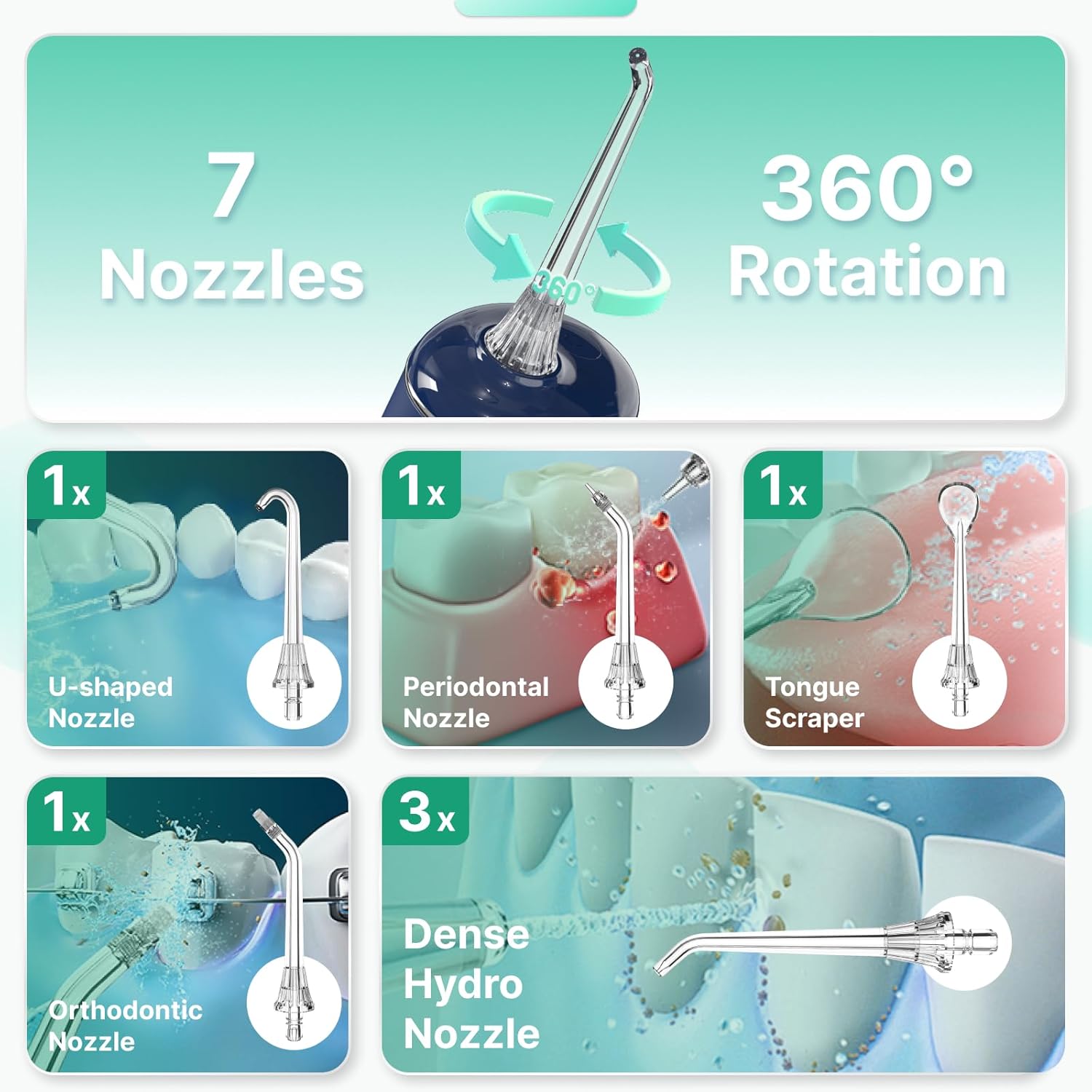 Thumbnail 4 de Cordless Water Flosser Pick for Teeth (Green) with 8 DIY Modes, 7 Jets and 300ml Tank
