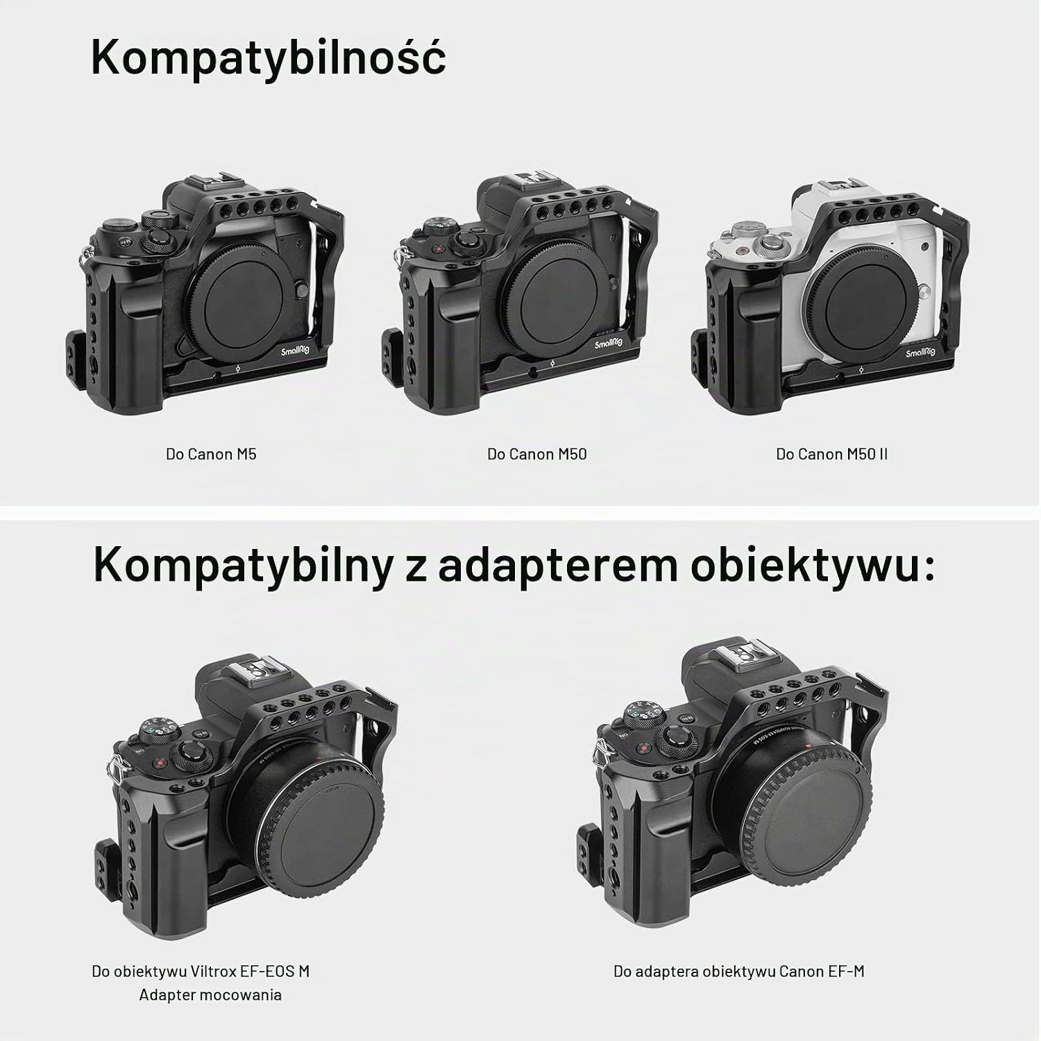 Detalle 2 de SMALLRIG 2168 klatka do Canon EOS M50/M50 II i M5 z uchwytem, szyną NATO i płytką Arca