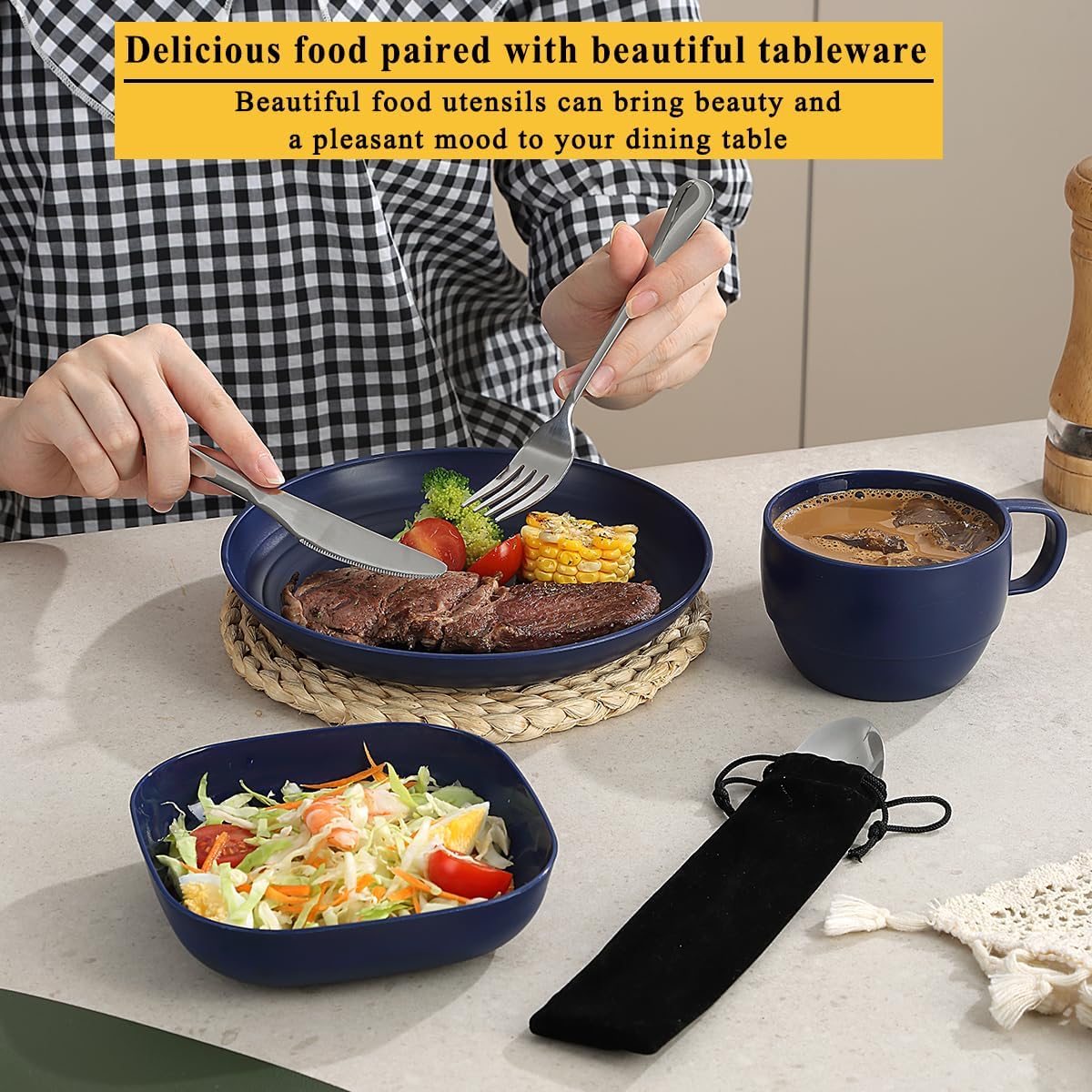 Detalle de ReaNea Camping Utensils Set with Plates, Bowls, Mug and Cutlery