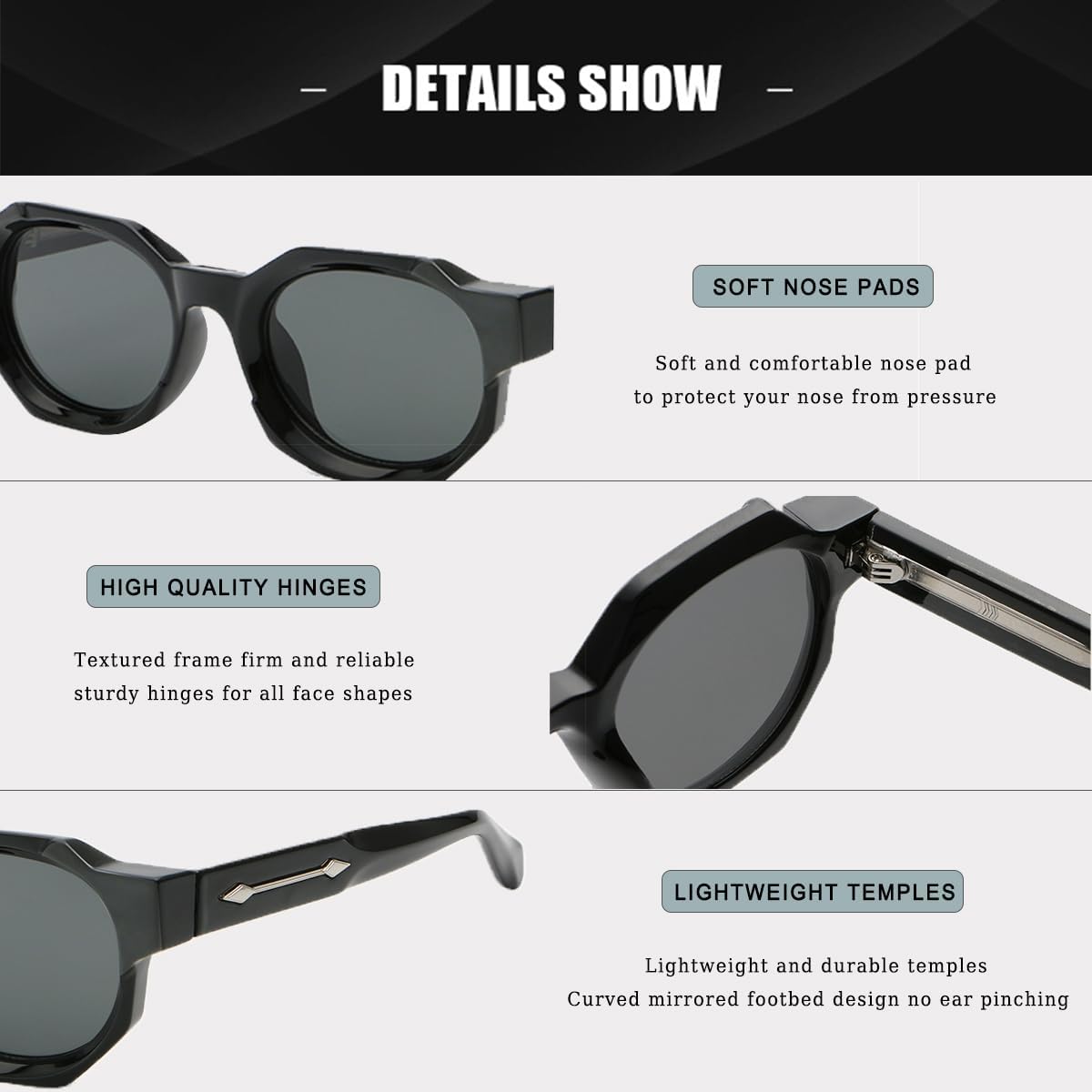 Detalle de D Lolylad Retro Square Sunglasses with UV400 Protection (Propionate Frame)