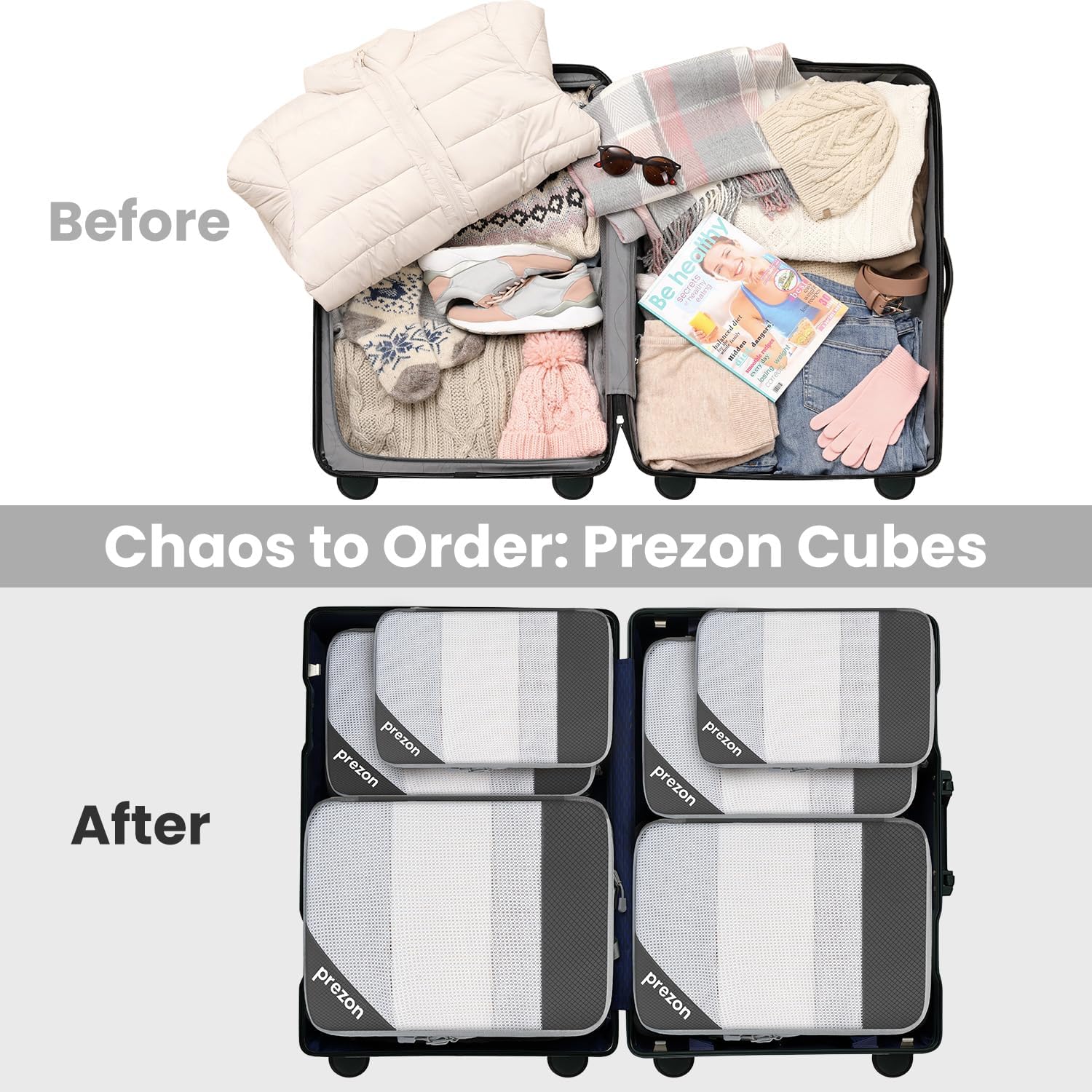 Thumbnail 6 de Prezon Versatile 6-Set Compression Hollow Packing Cubes – Full Open Visible Design