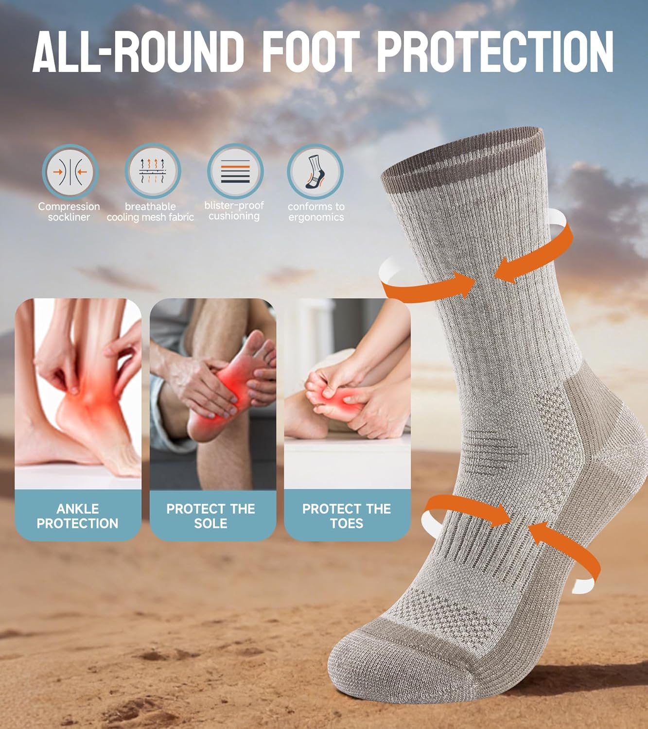 Thumbnail 1 de TANSTC Merino Wool Hiking Socks for Men & Women (Thick Cushioned, Anti-Blister, Breathable) – 3 Pairs