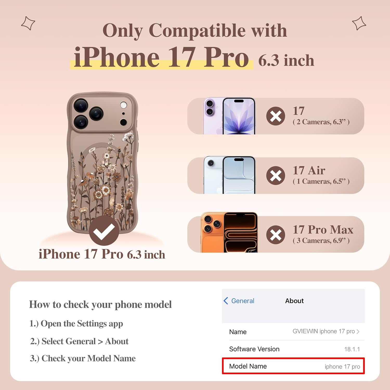 Thumbnail 1 de GVIEWIN Floral Translucent MagSafe Case for iPhone 17 Pro (6.3") with Curly Wave Edge