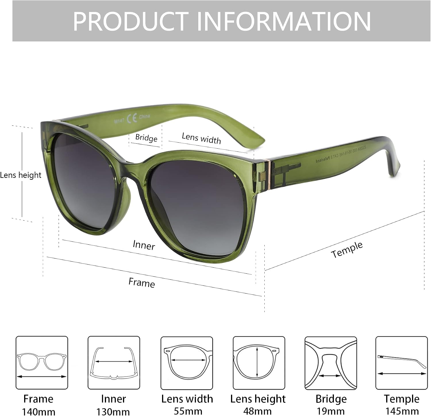 Detalle de ZENOTTIC Cat Eye Polarised Sunglasses for Women – Oversized, UV400 Protection