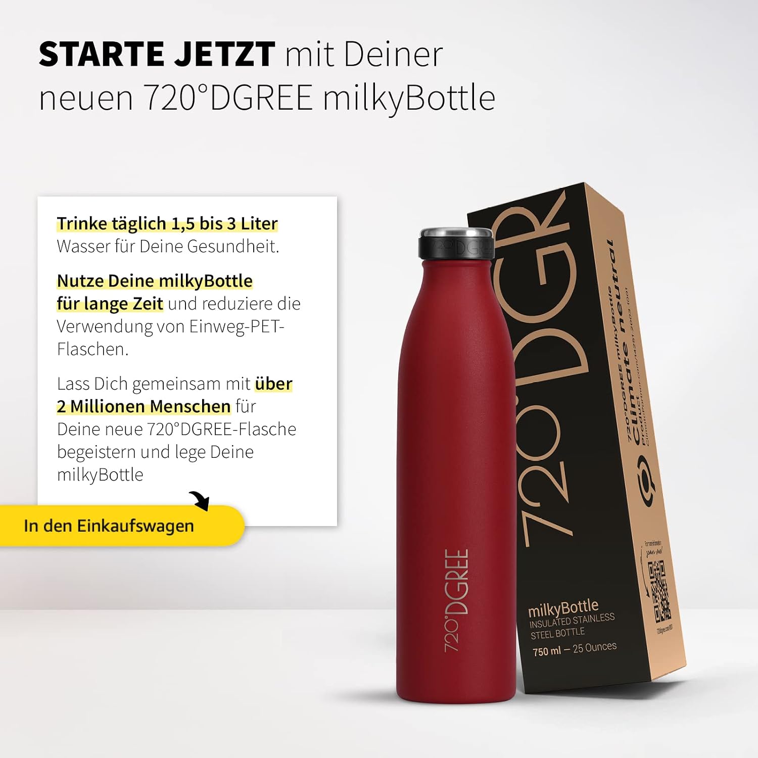 Detalle de 720°DGREE milkyBottle Edelstahl-Trinkflasche (500 ml) – doppelwandig, auslaufsicher & BPA-frei