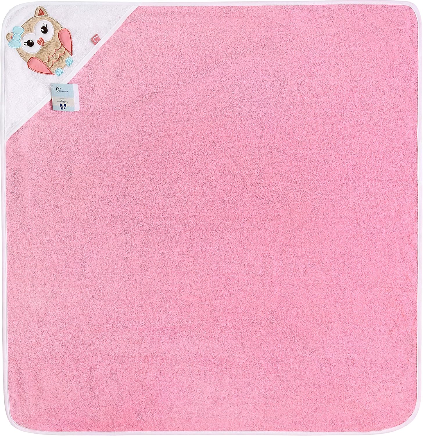 Thumbnail 1 de Be Mammy Asciugamano con Cappuccio 100% Cotone 100x100 cm – Rosa Gufo, Oeko-Tex