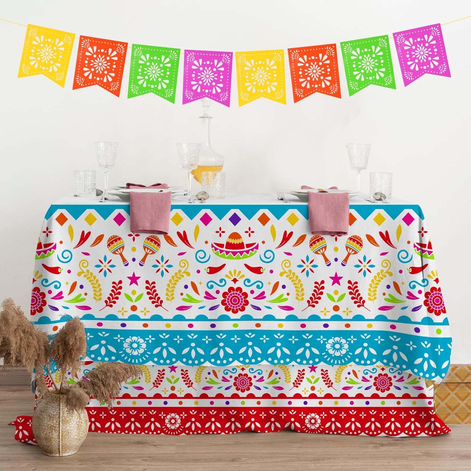 Detalle de Gatherfun Fiesta Party Supplies & Cinco de Mayo 2-Pack: Vibrant 54x108 Disposable Tablecloths