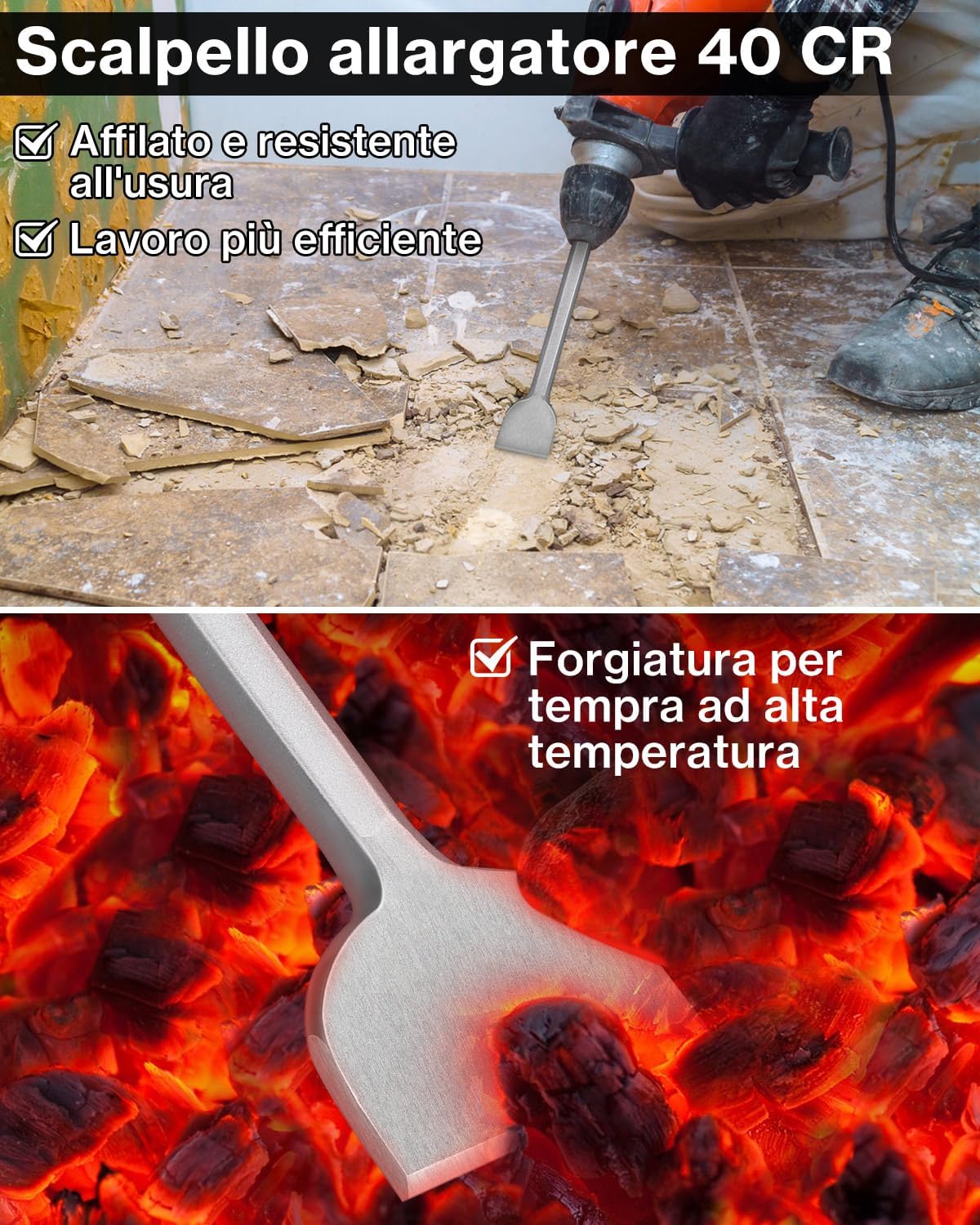 Thumbnail 3 de 2 Pezzi Scalpelli SDS-Plus per Piastrelle Muro – Lytool Scalpello Angolato per Rimuovere Piastrelle e Colla