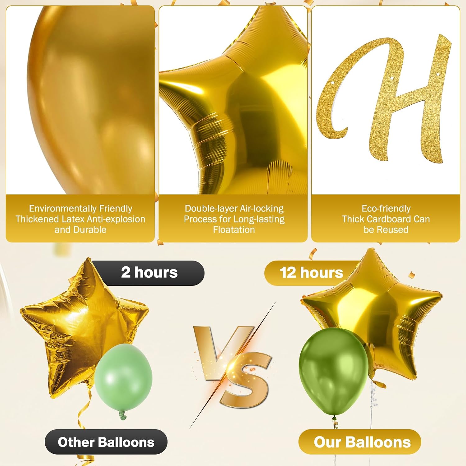 Detalle 2 de Kit déco ballons anniversaire 40 ans MIEWAA : bannière Happy Birthday + ballon chiffre 40 + étoiles foil et ballons latex