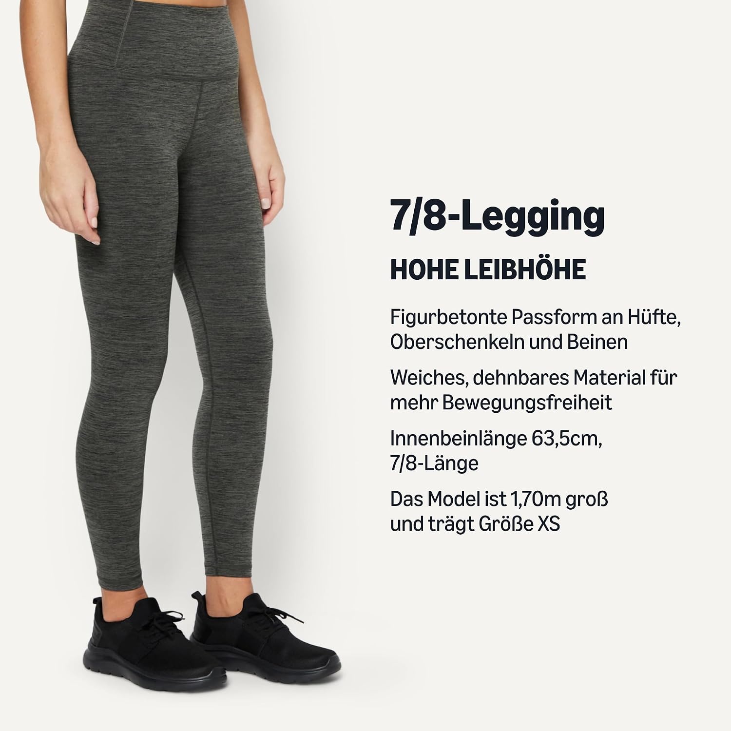 Detalle de Amazon Essentials Damen Formflex Yoga-Leggings mit hohem Bund, 7/8-Länge, 63,5 cm Innennaht