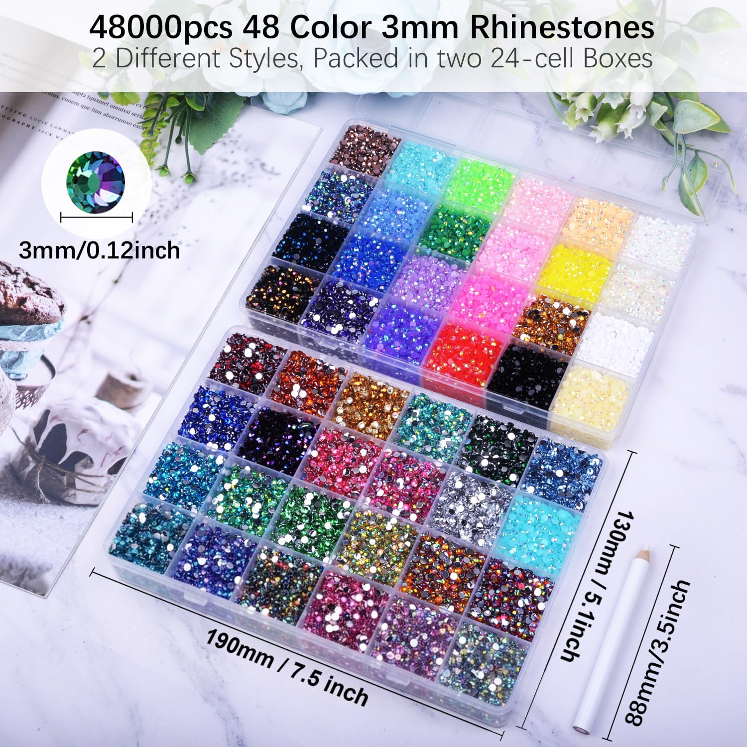 Detalle de 48000Pcs Resin Jelly Rhinestones for Crafting — 3mm Flatback Gems in 48 Colors