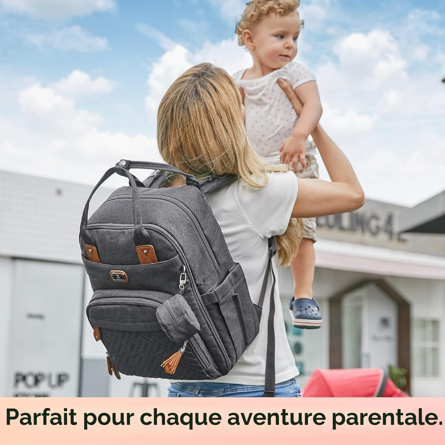 Thumbnail 6 de Dikaslon Sac à Langer Bebe – Sac à Dos Grand Capacité 42 x 20 x 30 cm, Déperlant, 18 Poches, Matelas à Langer et Sangles Poussette