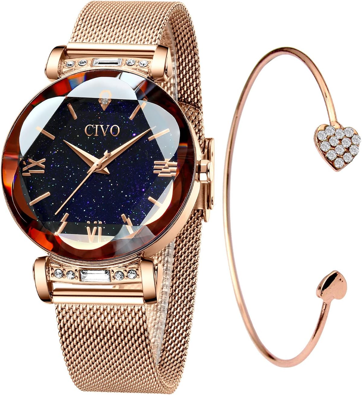 Detalle de CIVO Damen Uhr – Minimalistische Quarzuhr mit Wasserdichtheit und Roségold-Elementen
