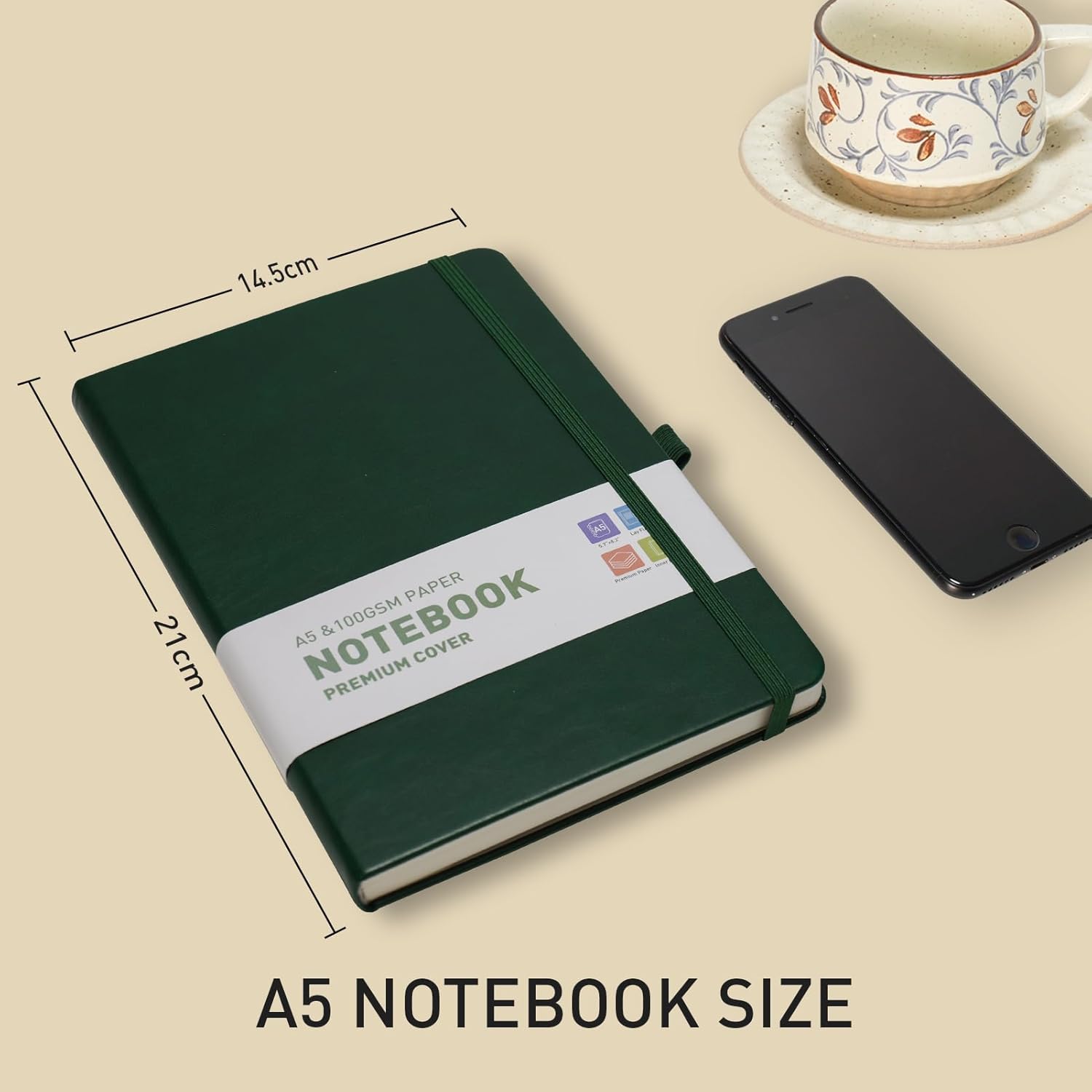 Thumbnail 5 de PYNEX Notizbuch A5 Liniert – Hardcover, Lederlook, 192 Blatt, 100 g/m² – Dunkelgrün