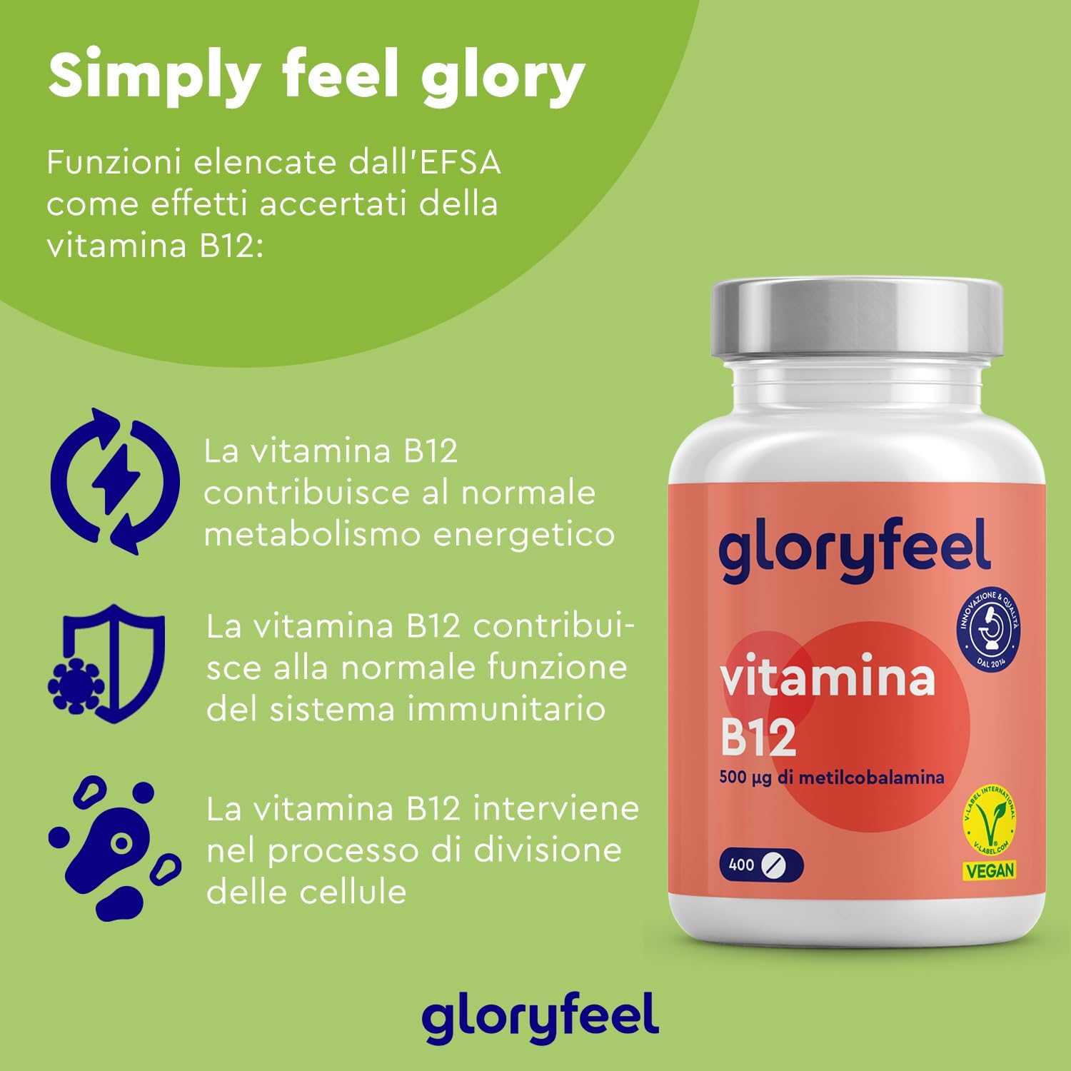 Detalle de Vitamina B12 1000 µg Metilcobalamina Vegana – 400 Compresse per oltre 6 mesi