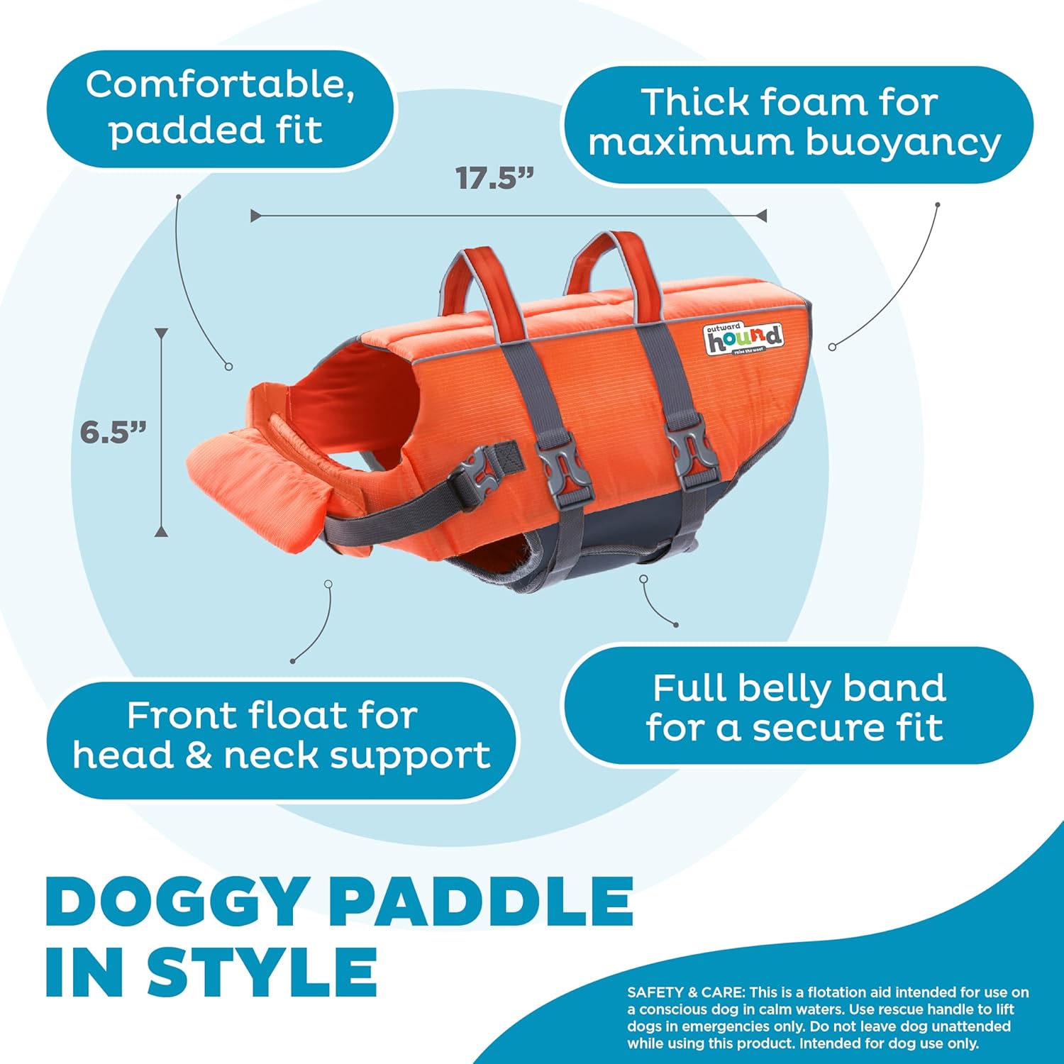 Detalle de Outward Hound Granby Splash Orange Dog Life Jacket, Large