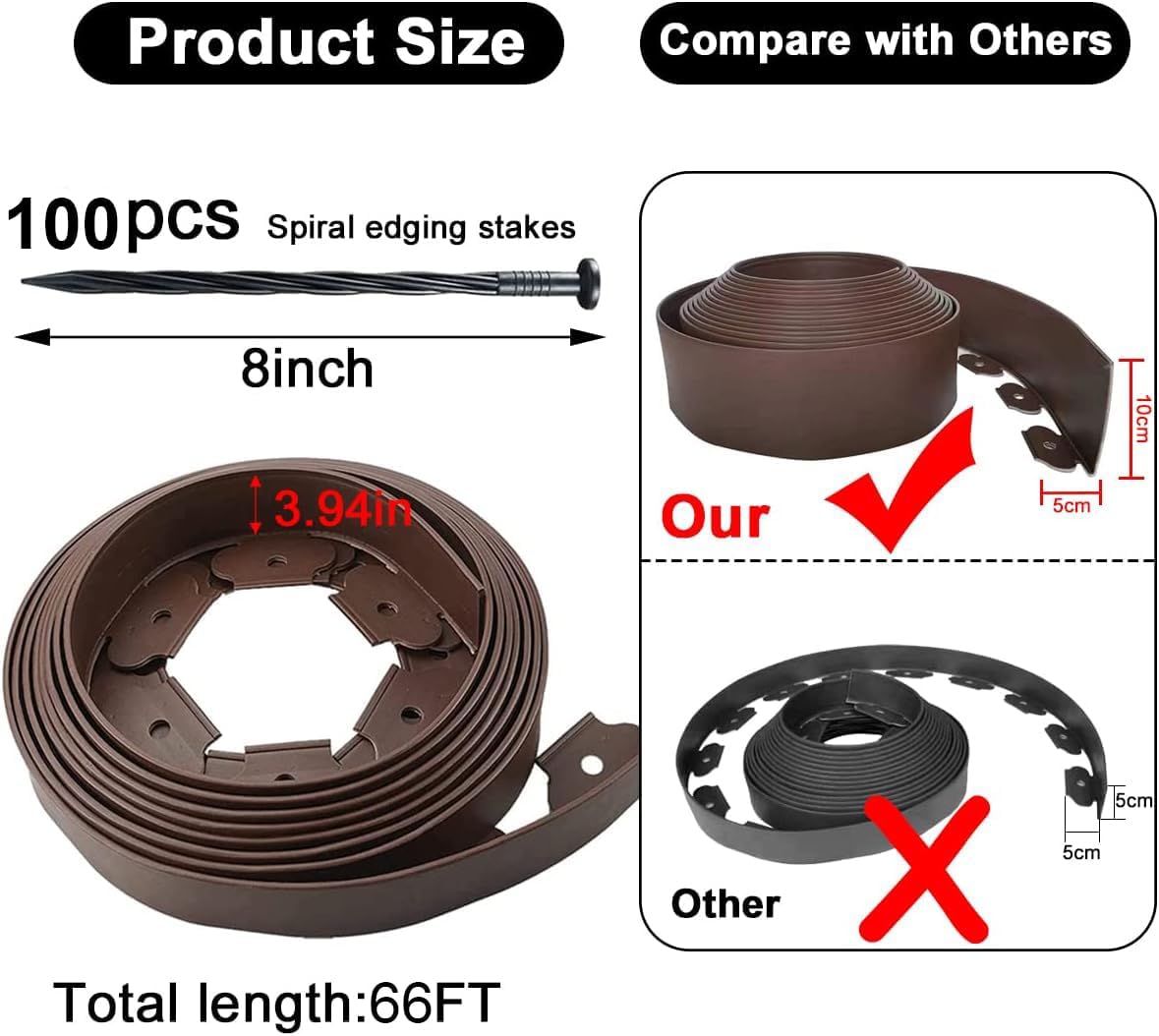 Detalle 2 de shsyue HG0749-H Flexible Garden Edging, 66 ft, 4 in High, Brown