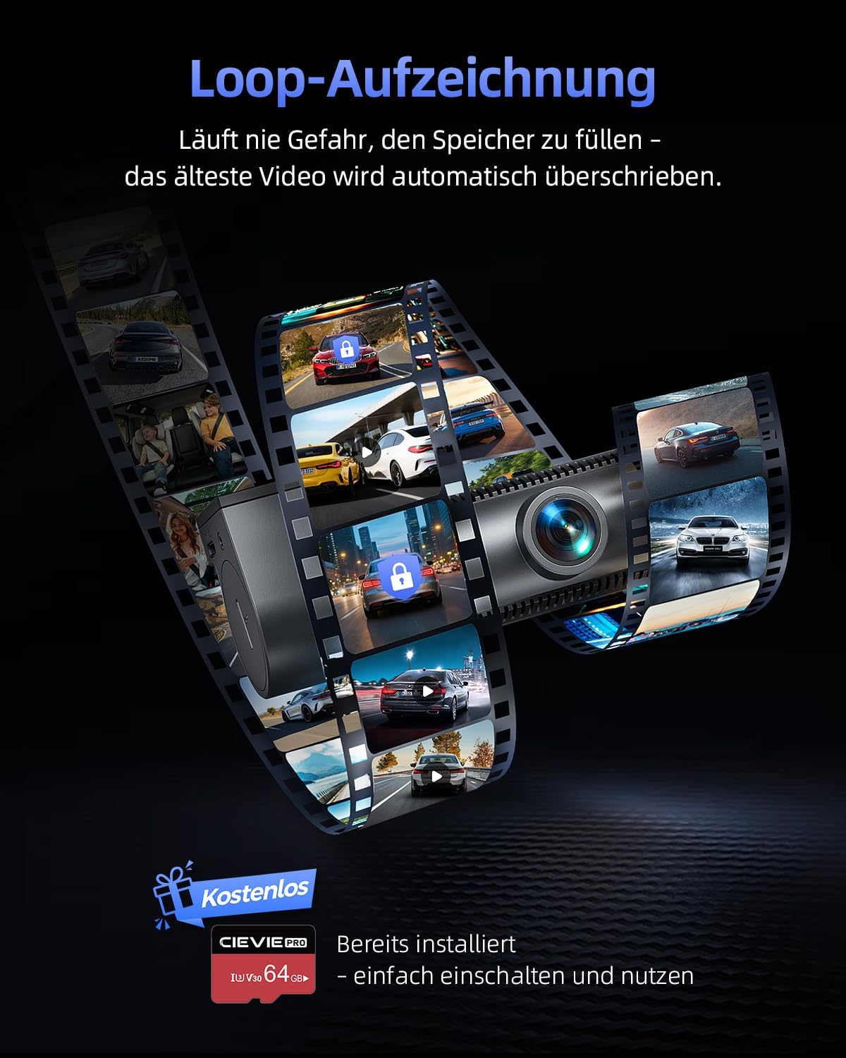Thumbnail 5 de Dashcam Auto Vorne Hinten 4K+1080P mit 5,8GHz WLAN, 170° Weitwinkel und 64GB SD (G-Sensor, 24h Parküberwachung)