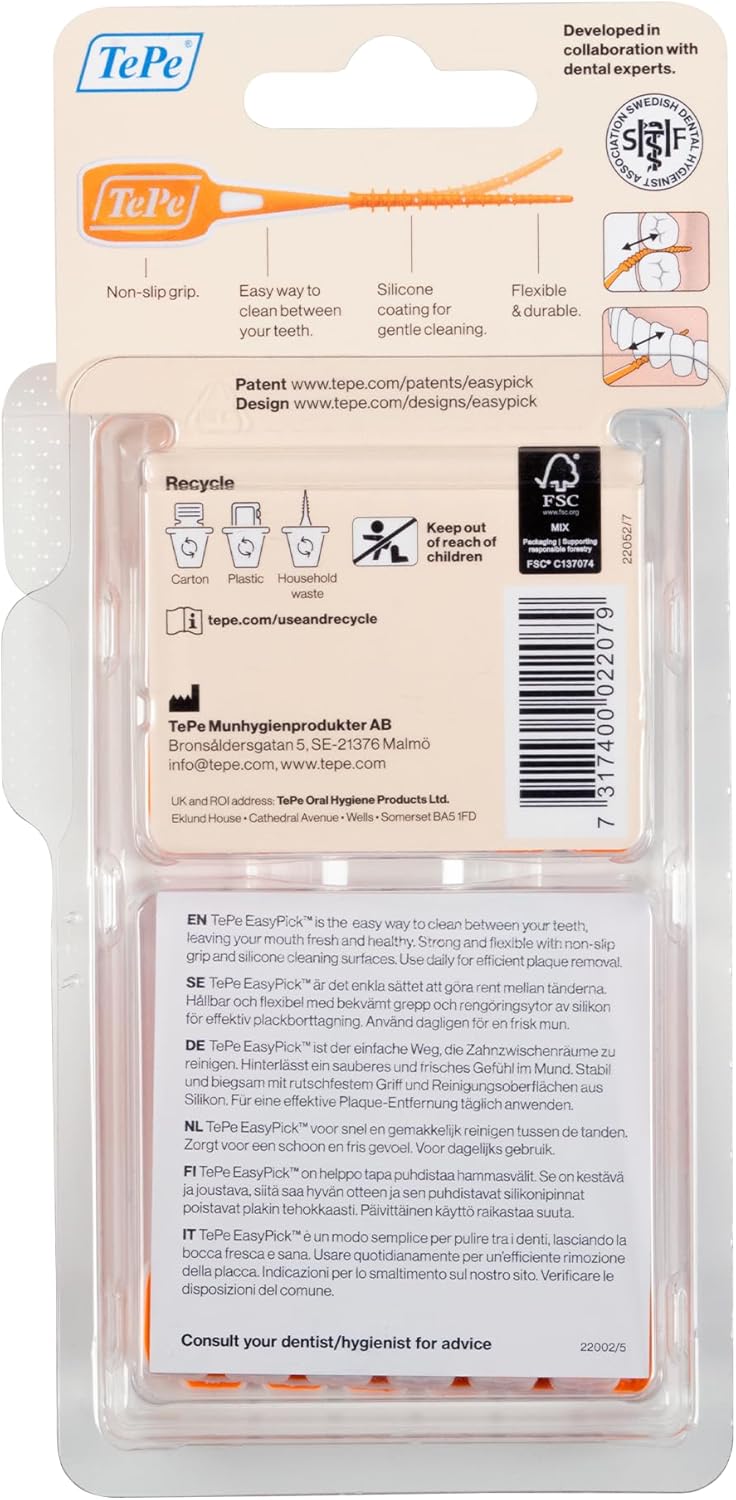 Detalle 2 de TePe EasyPick Toothpicks (Orange, ISO XS-S) – 60pcs for Narrow Gaps