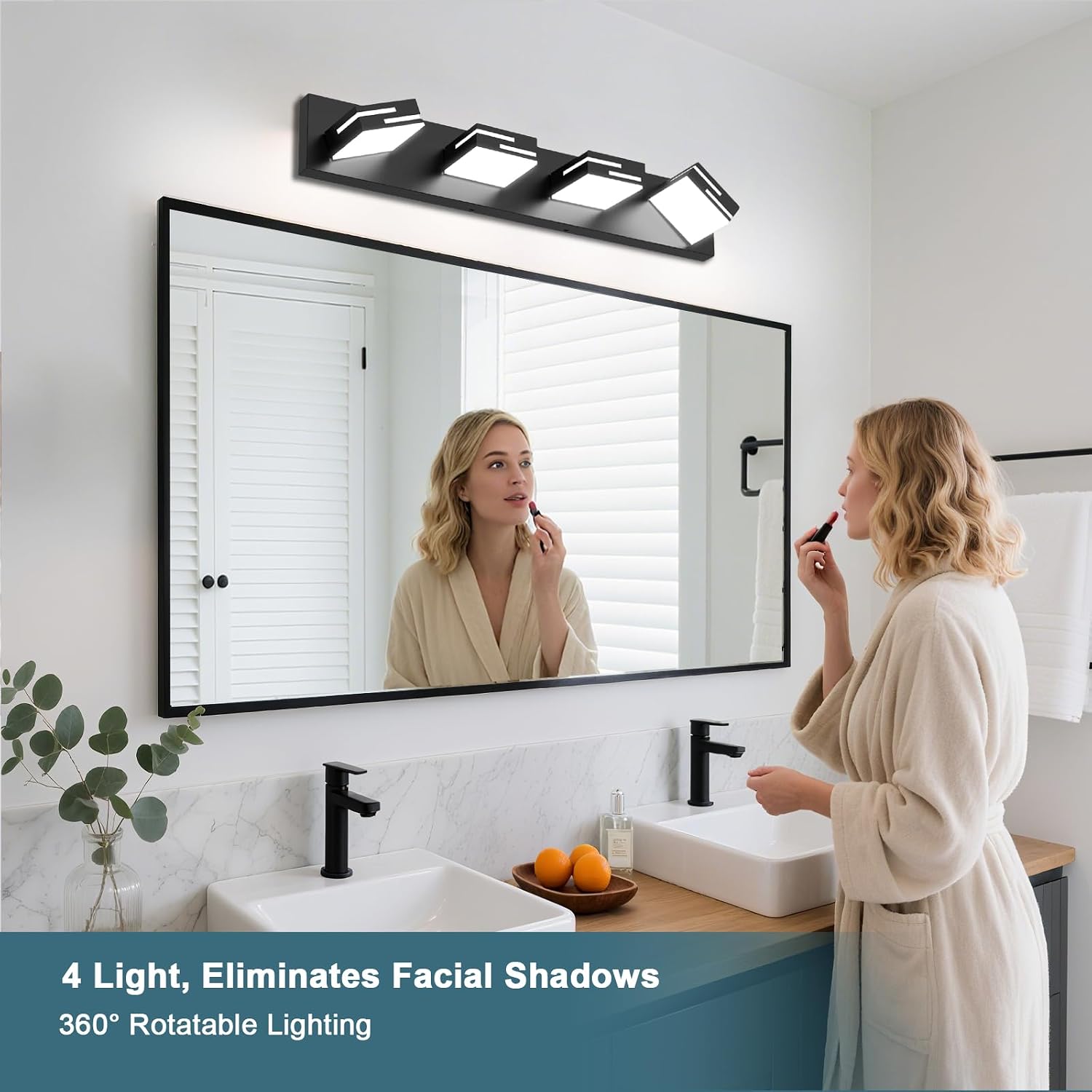 Detalle de LKHF 4-Light 30-Inch Dimmable Matte Black Modern Bathroom Vanity Light