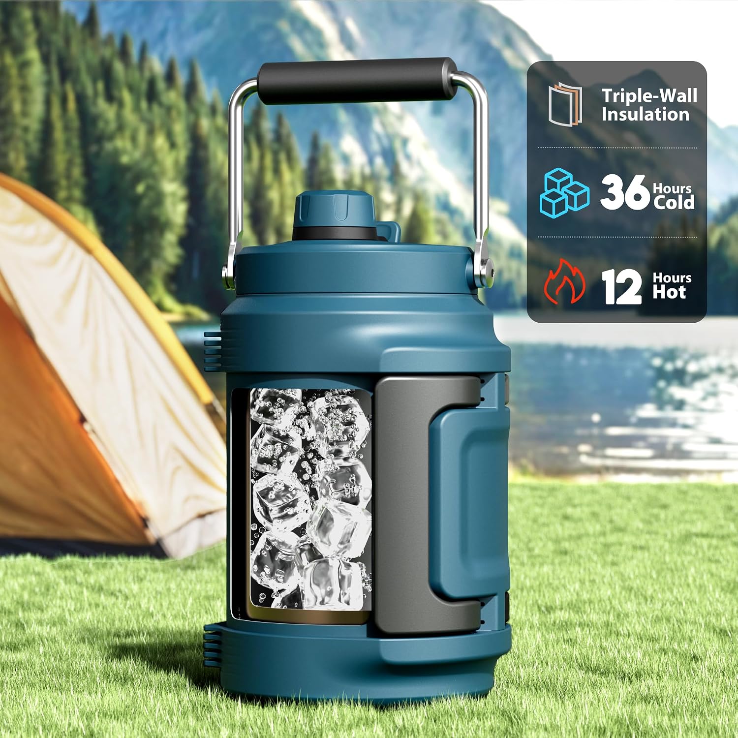 Detalle de Meoky 64 oz Insulated Water Bottle with Triple-Wall Vacuum Stainless Steel (Denim)