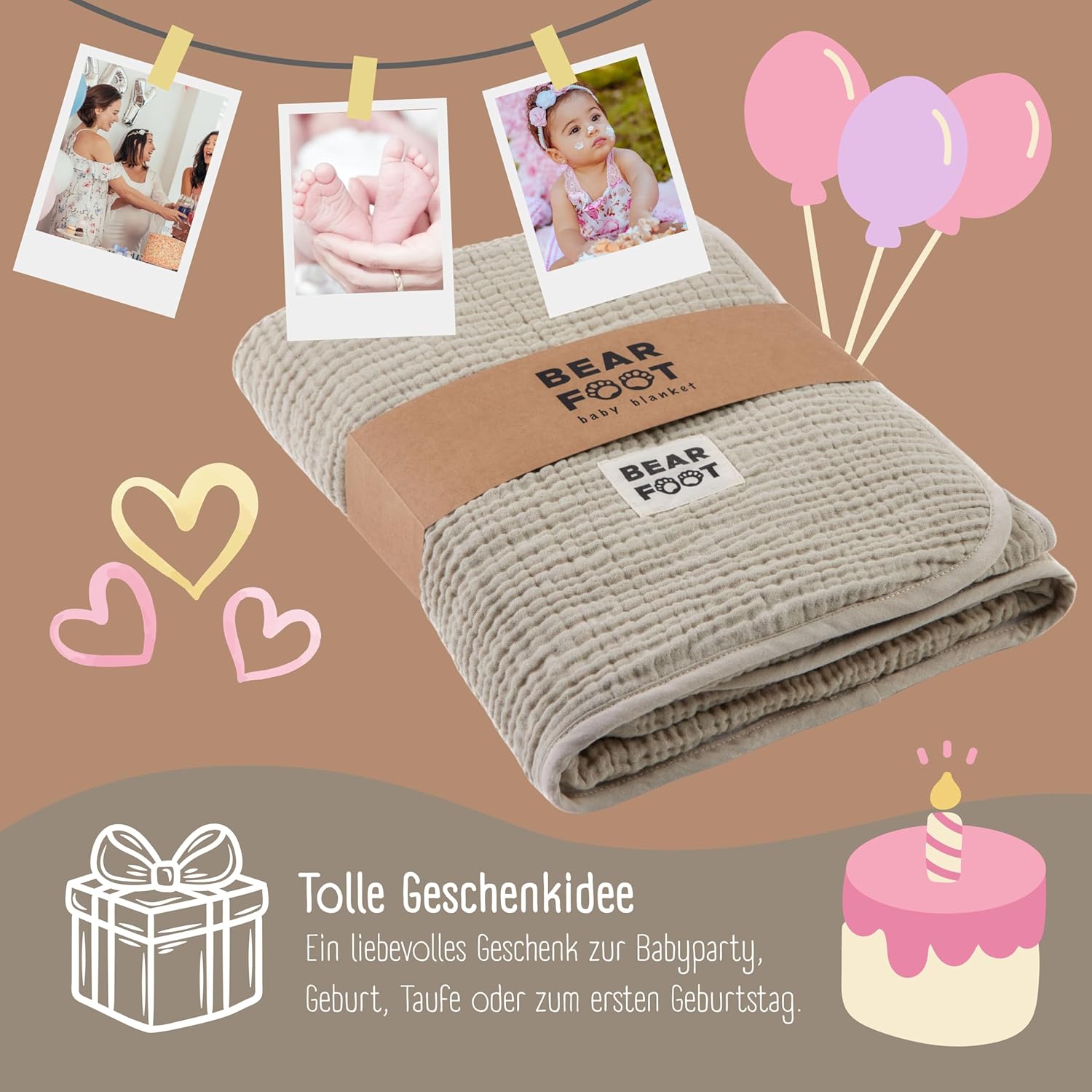 Thumbnail 4 de BEARFOOT Babydecke Musselin Fleecedecke – Flauschige 2‑seitige Decke (Summer Sand)