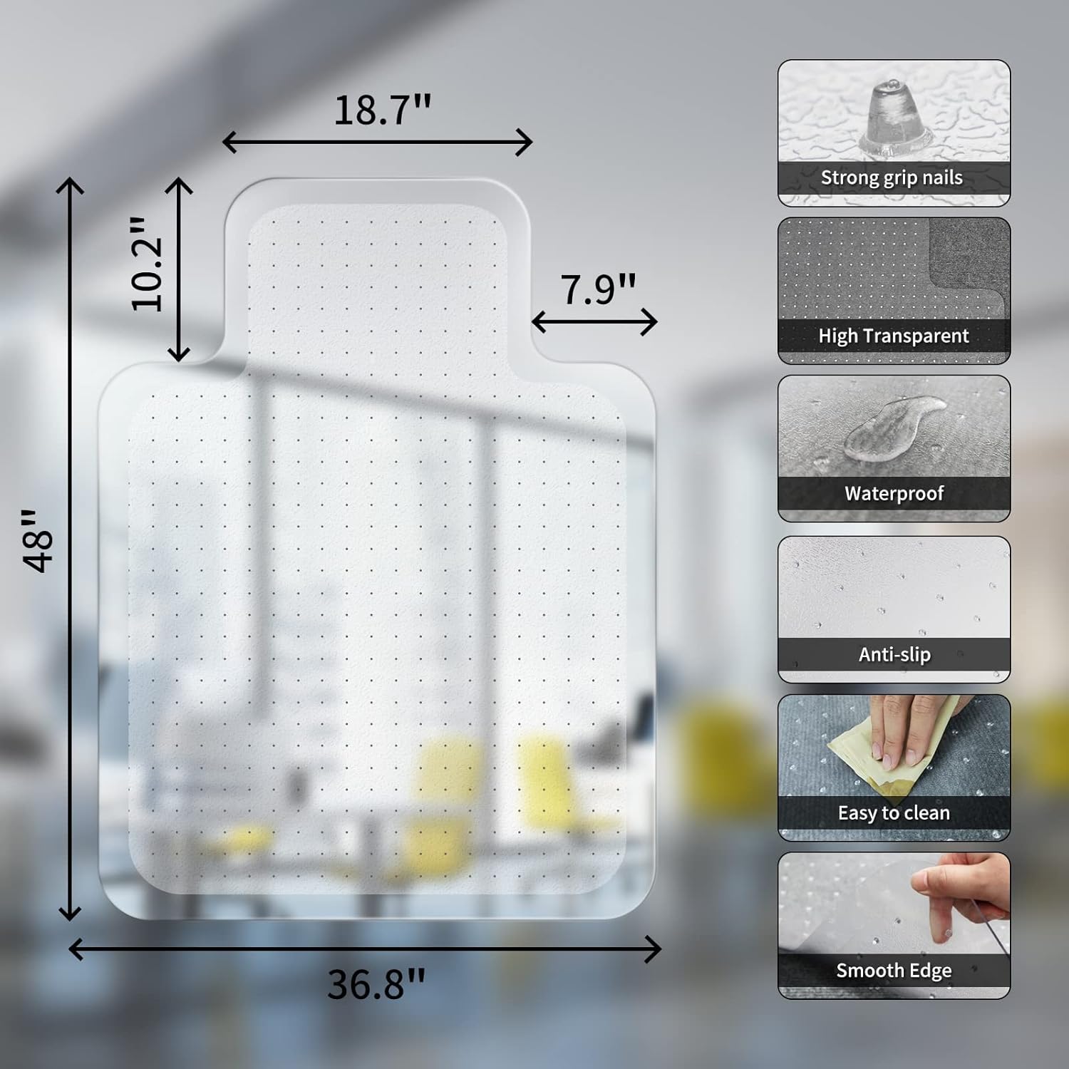 Thumbnail 4 de SHAREWIN Office Chair Mat for Carpeted Floors 120x90 cm with Lip — Heavy Duty, Anti-Slip, Transparent PVC