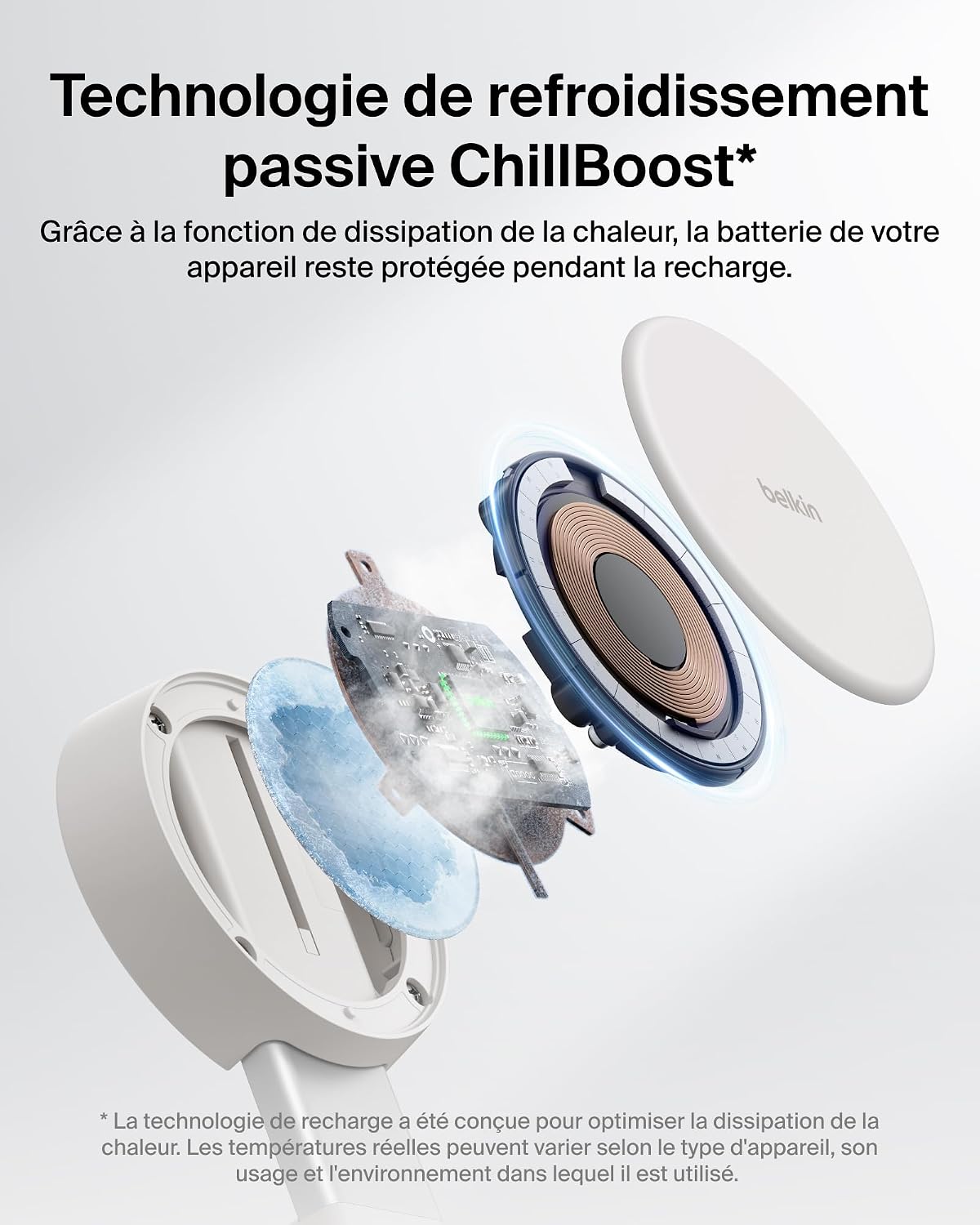 Detalle de Belkin UltraCharge 2-en-1 MagSafe : Chargeur Qi 25 W pliable et élégant avec adaptateur 45 W