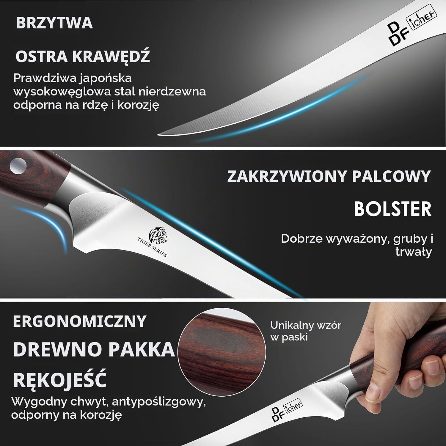 Detalle de DDF iohEF C2306TGUS010 – nóż do filetowania i odkostniania 18 cm