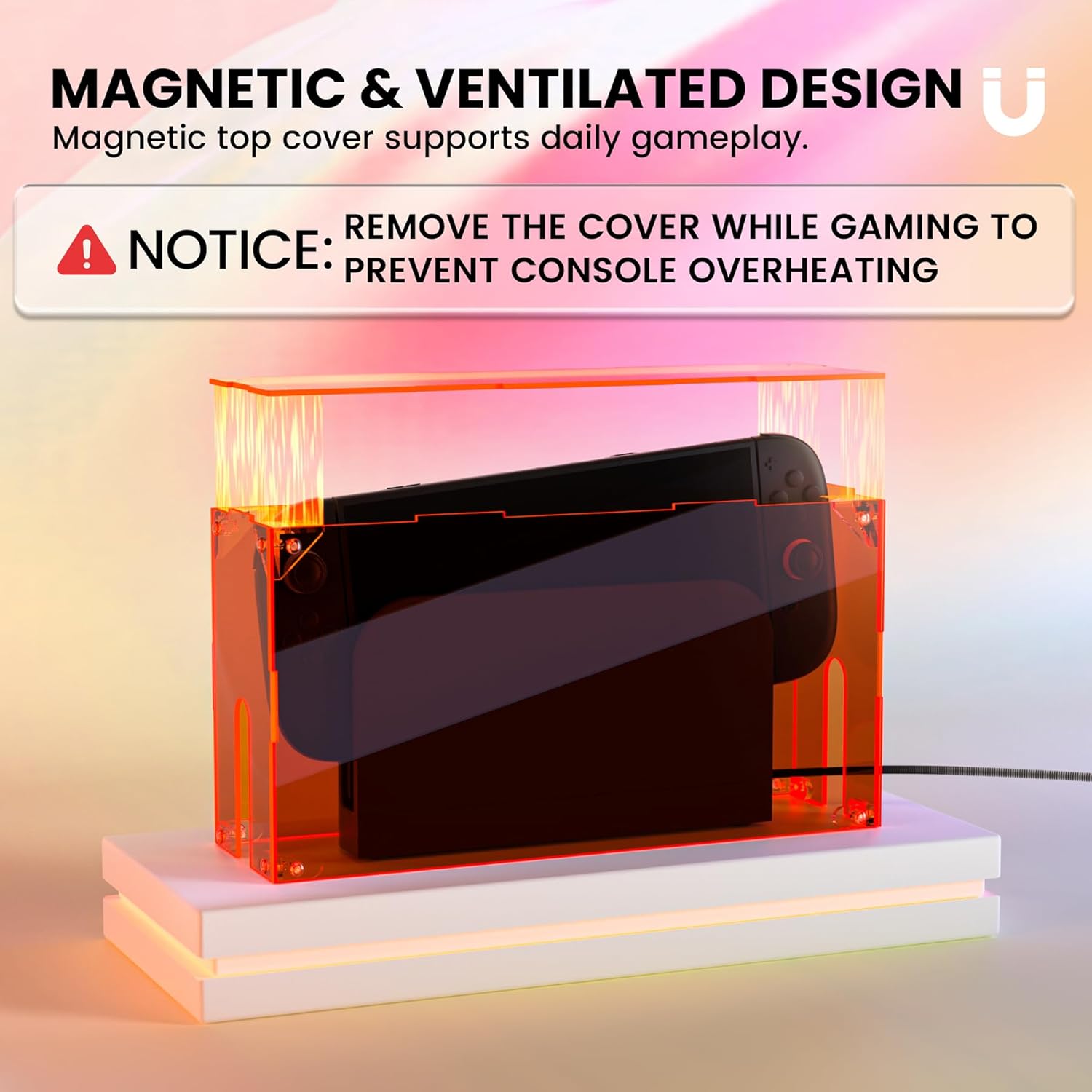 Thumbnail 3 de Clear Orange PlayVital acrylic dustproof cover for Nintendo Switch 2 dock mode