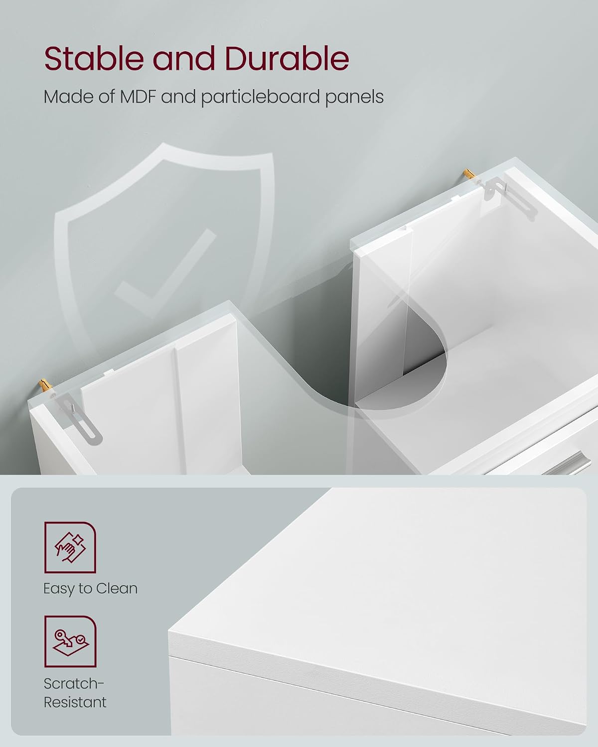 Thumbnail 5 de VASAGLE Under Sink Bathroom Cabinet, 30 x 60 x 64 cm, Cloud White BBK514WB01
