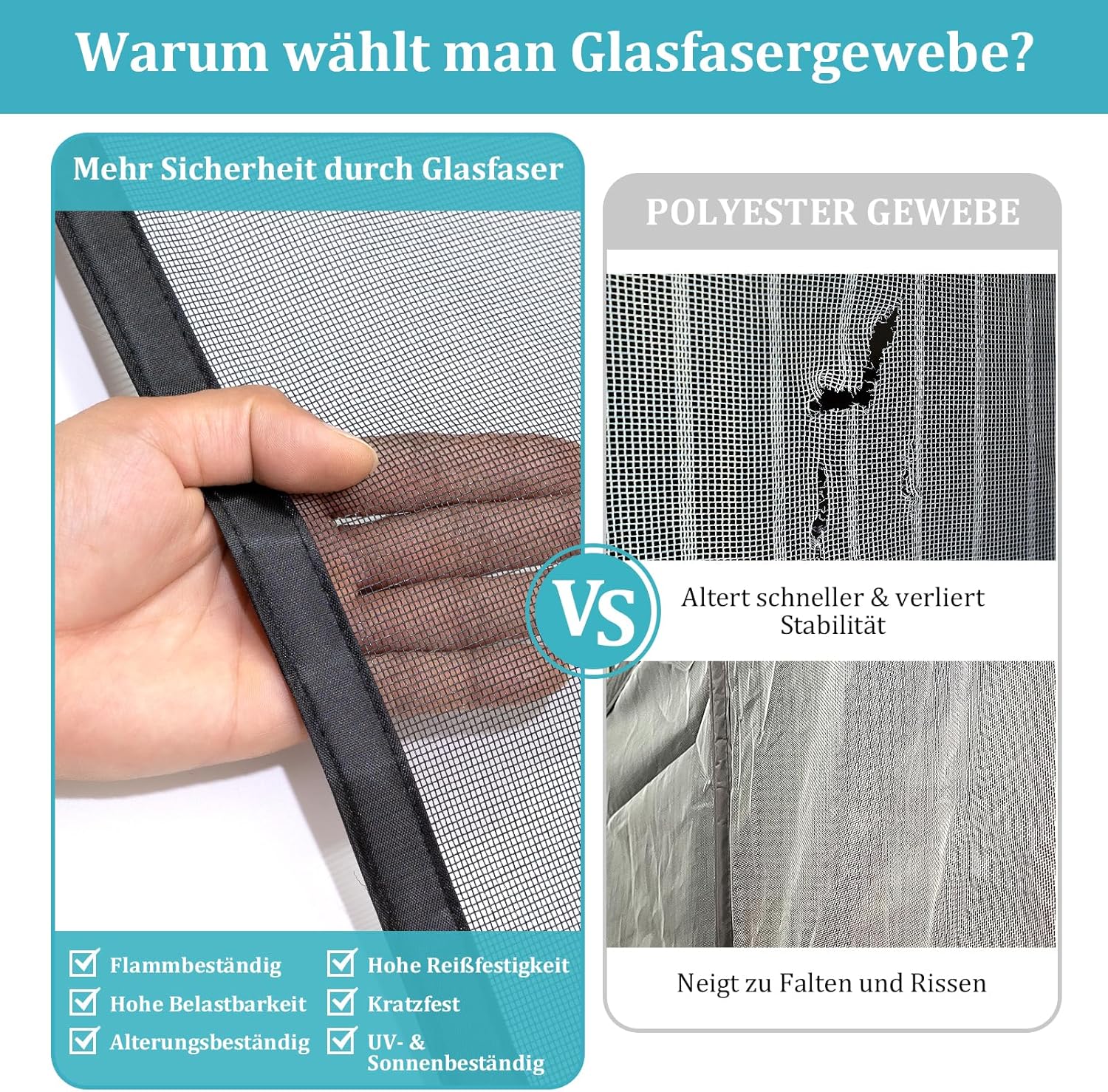 Thumbnail 3 de Apalus VP Pro Premium Fliegengitter für Balkontüren – 100x220 cm, Glasfaser, magnetischer Verschluss