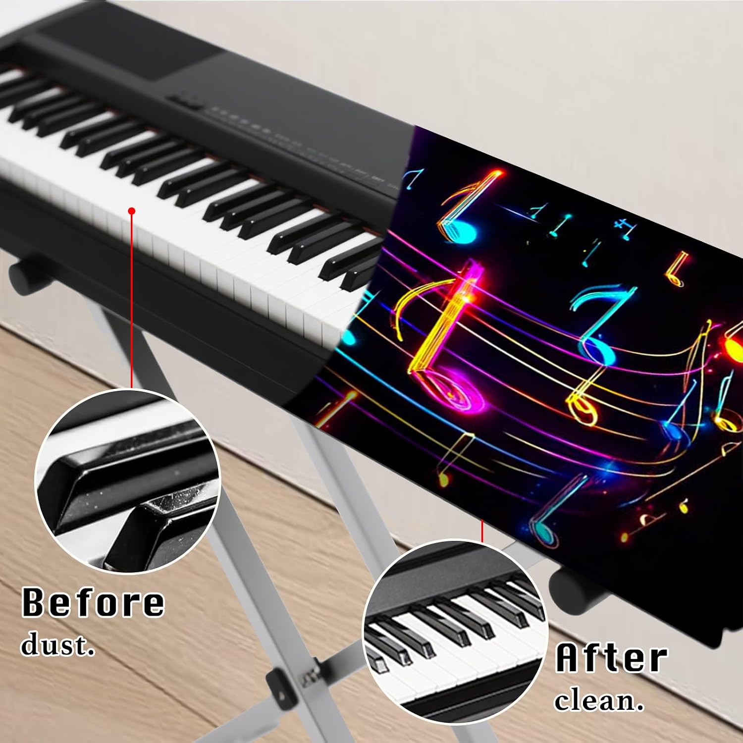 Thumbnail 4 de Nuxovilar Neon Note 88-Key Piano Cover, Elastic Polyester with Neon Design
