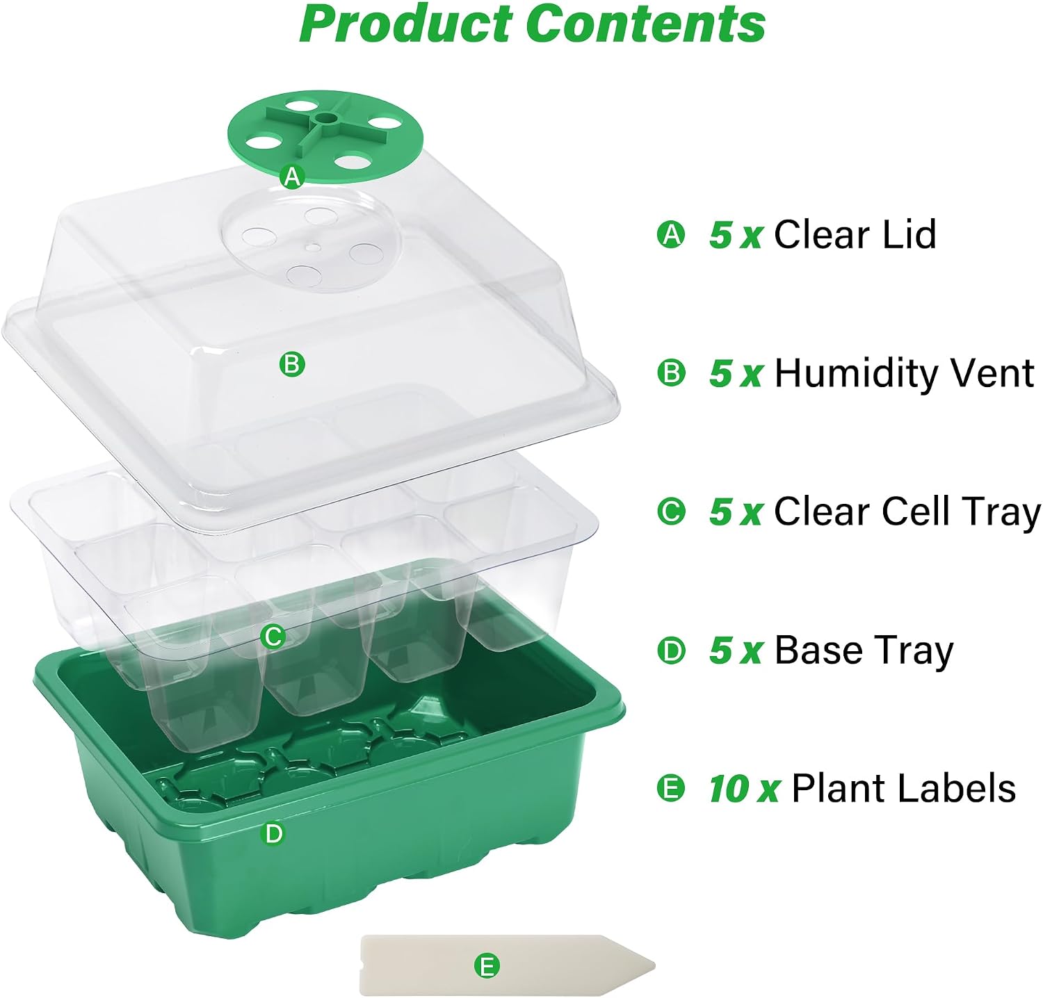 Detalle de Bonviee No1 5-Pack Seed Starter Trays, 60 Cells, Adjustable Vents
