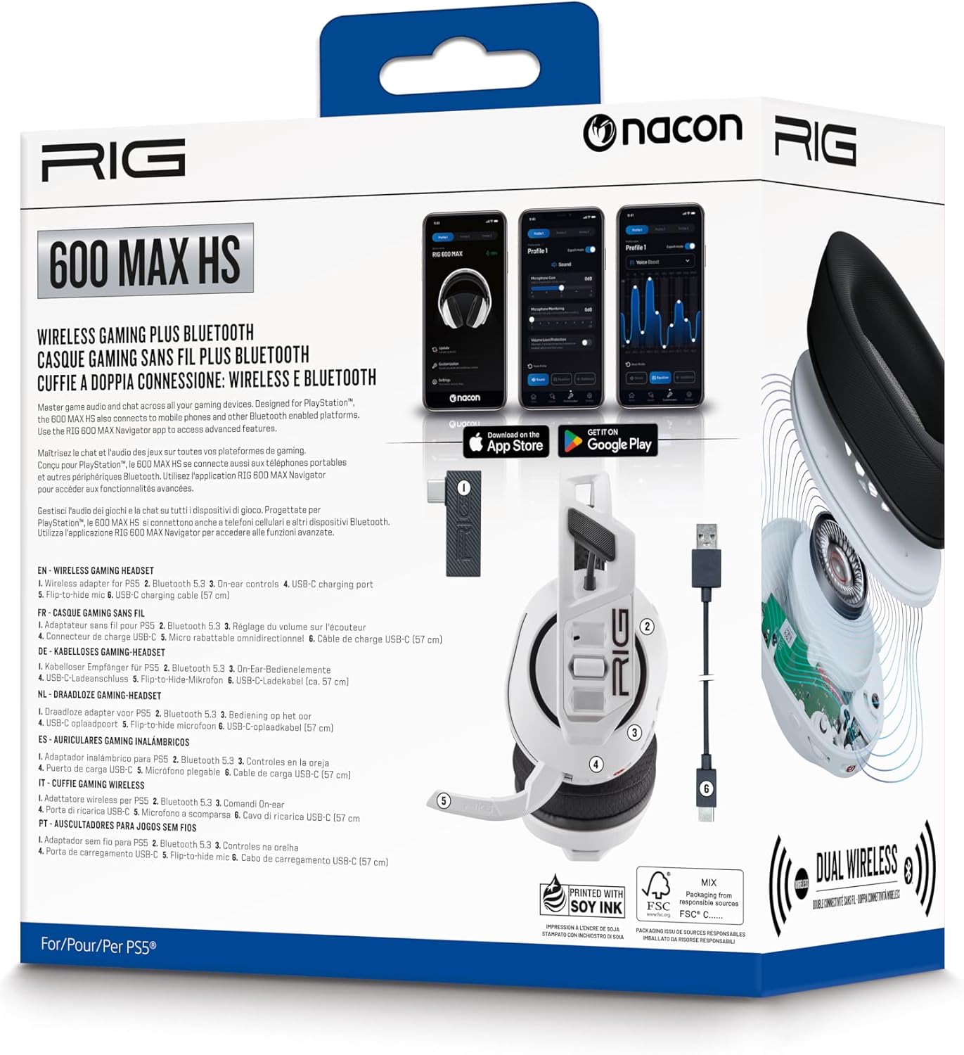 Thumbnail 2 de Casque Nacon RIG 600 Max HS officiel PlayStation PS5 : double connexion RF + Bluetooth