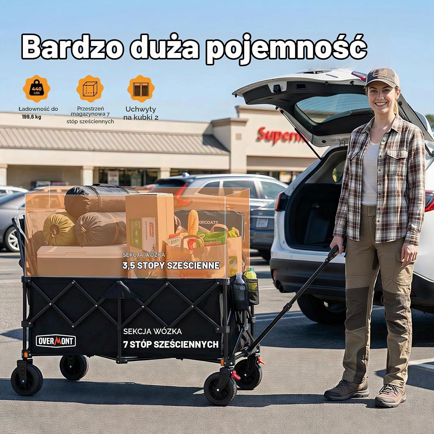 Detalle de OVERMONT XXXL składany wózek transportowy 270 l, do 200 kg, z dużymi kołami