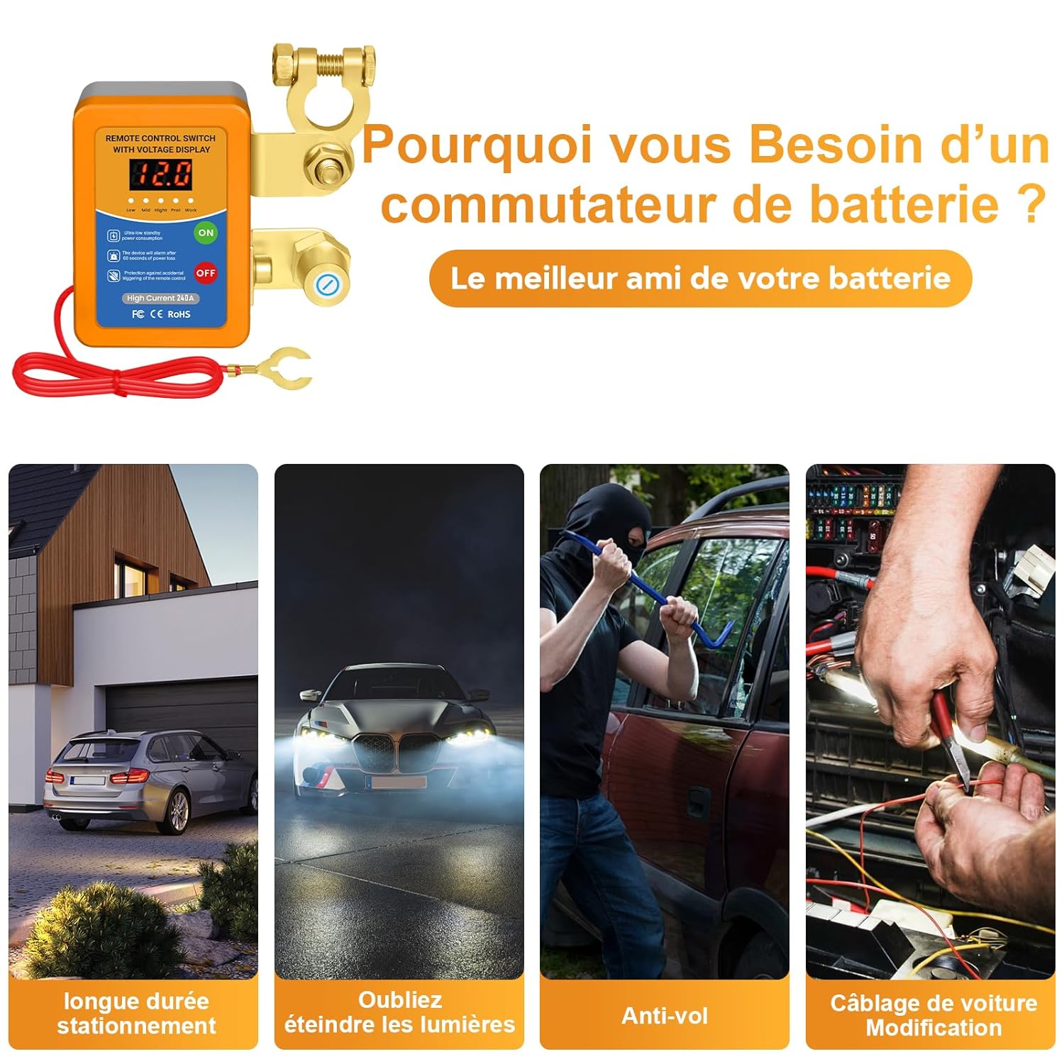 Detalle 2 de Mtchavno Stacca Batteria per Auto 12V 240A con Telecomando – Sicurezza e Spegnimento Automatica