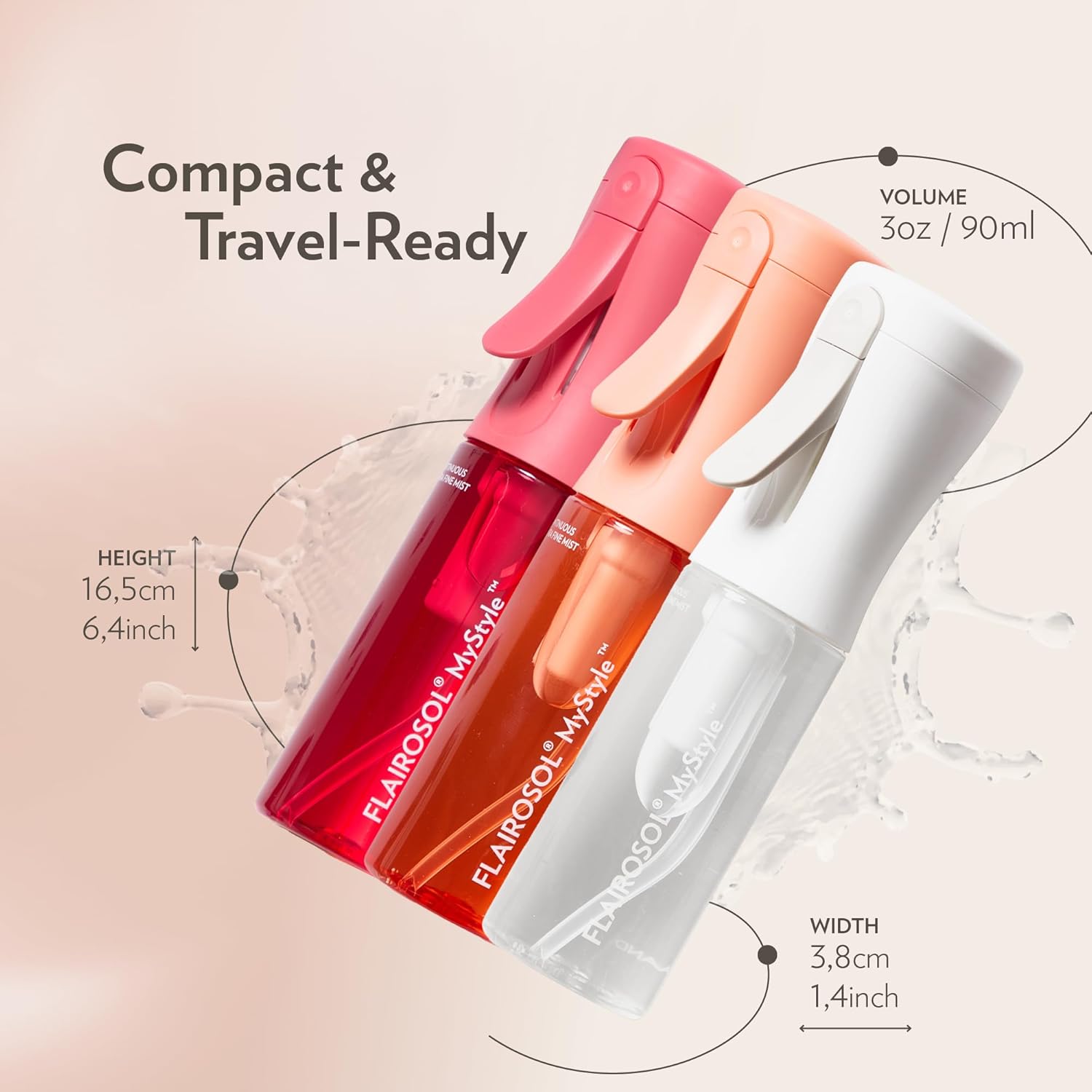 Detalle de FLAIROSOL Flacon vaporisateur MyStyle – Lot de 3, vaporisateur de voyage 90 ml pour le visage