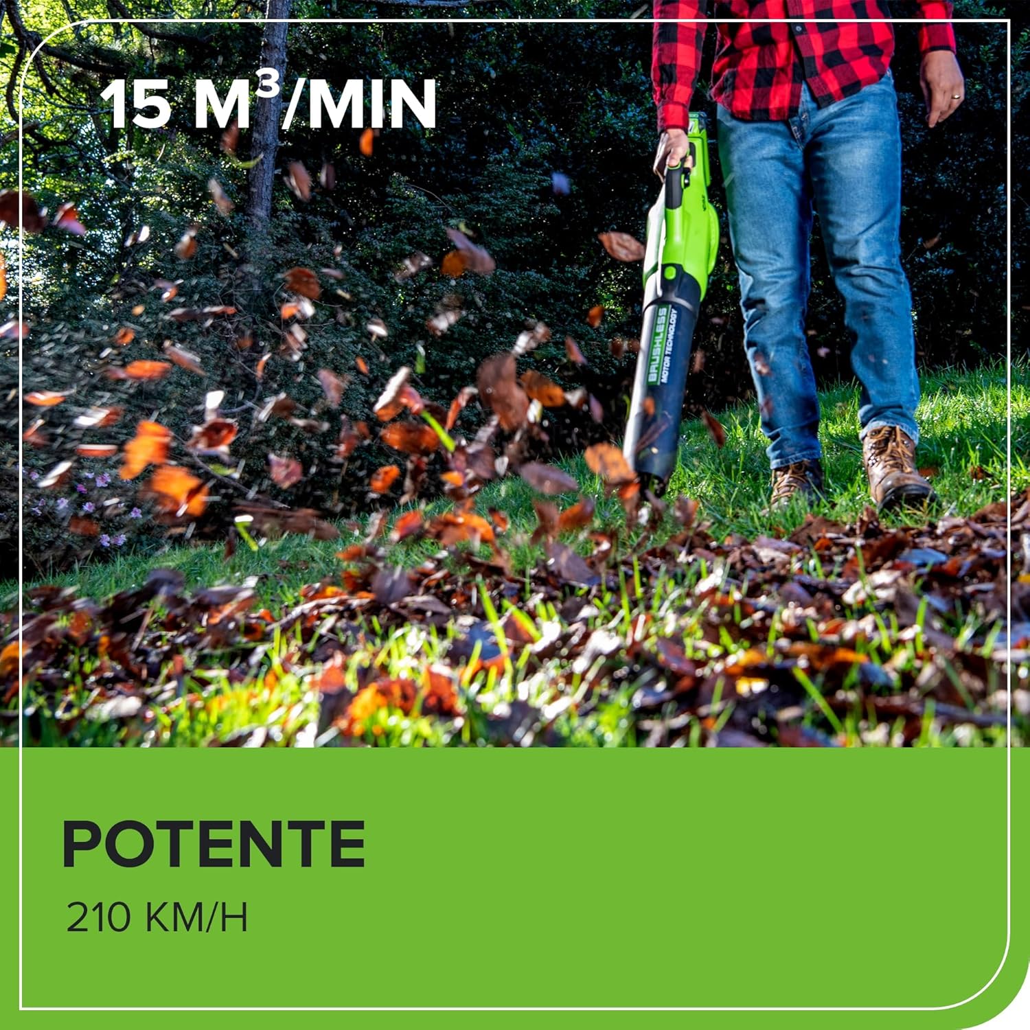 Detalle de Greenworks GD40ABK2X Soffiatore di foglie a batteria 40V brushless, 210 km/h e 15,6 m³/min