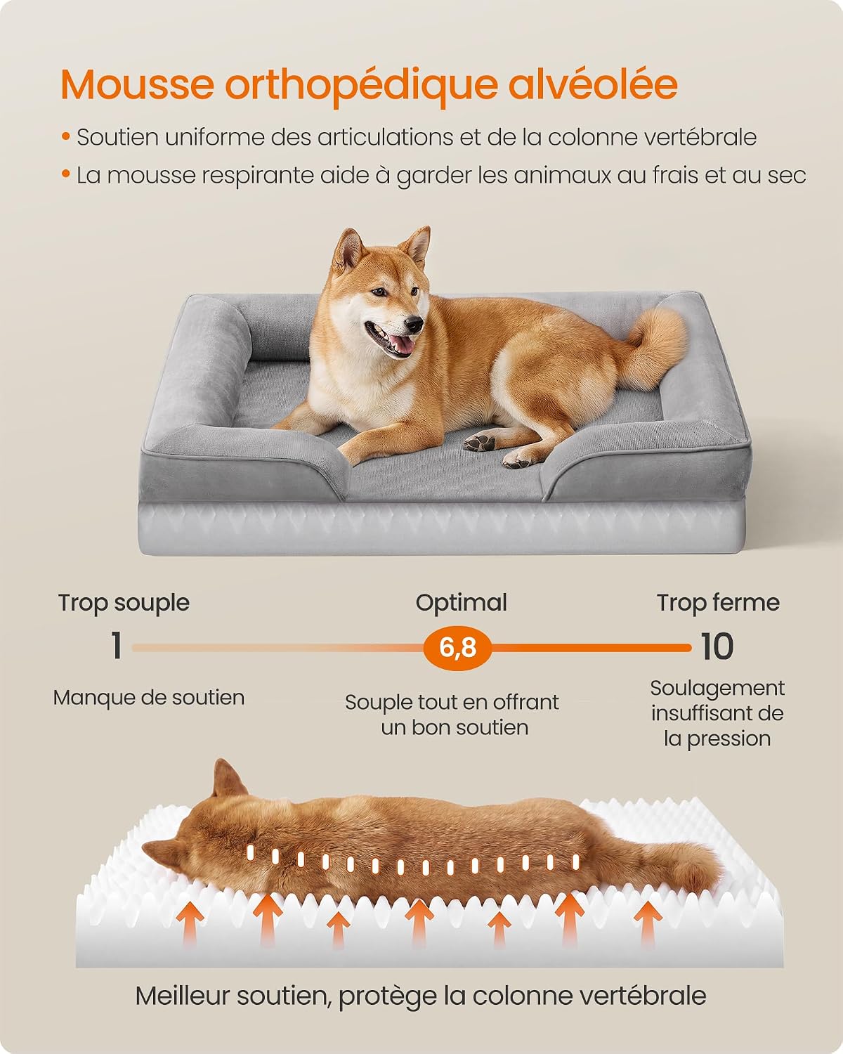 Detalle de Feandrea Panier Orthopédique pour Chien – Lit L 89 x 63 x 16 cm, Gris Tourterelle