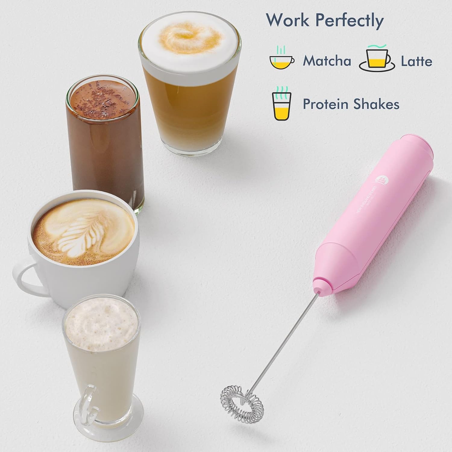 Detalle 2 de New England Stories G1-PINK-STAND Handheld Milk Frother with Stand